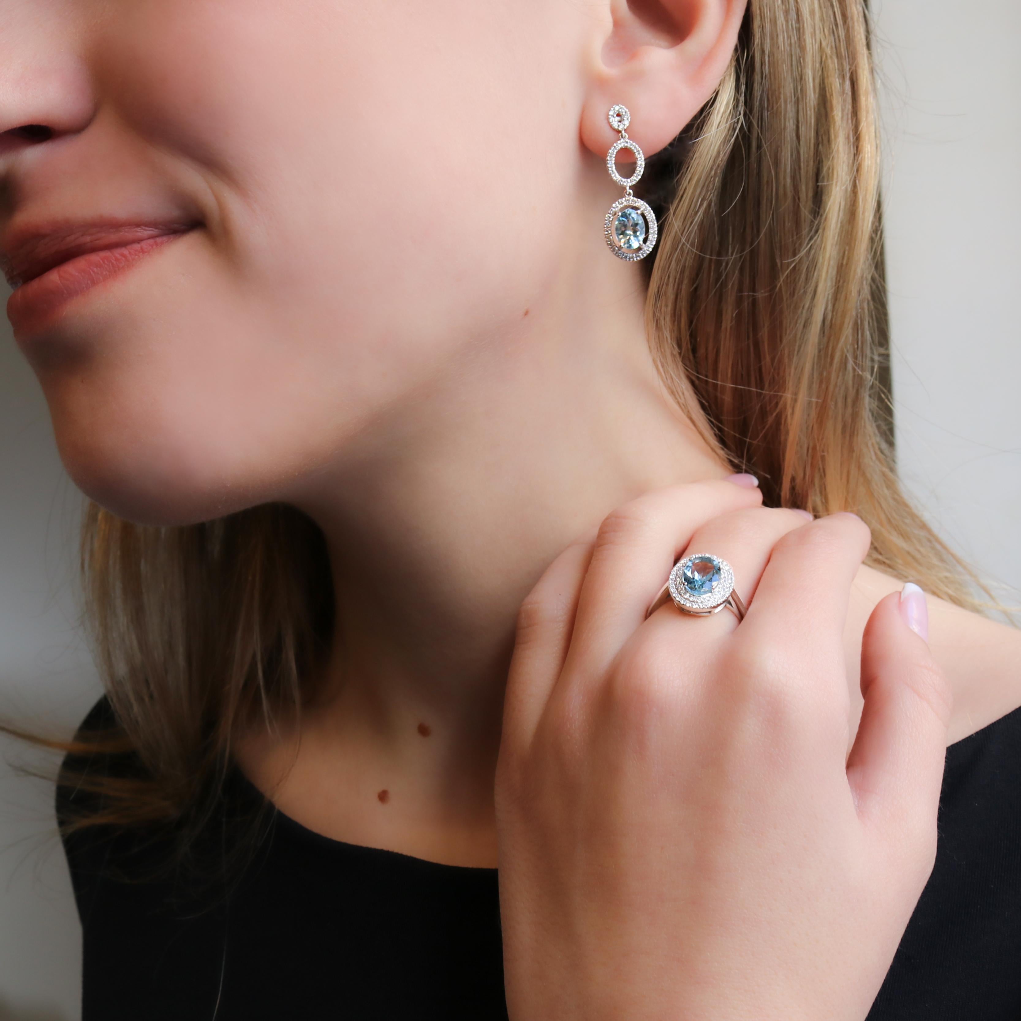 Georgios Collections 18 Karat White Gold Oval Aquamarine Earrings with Diamonds For Sale 4
