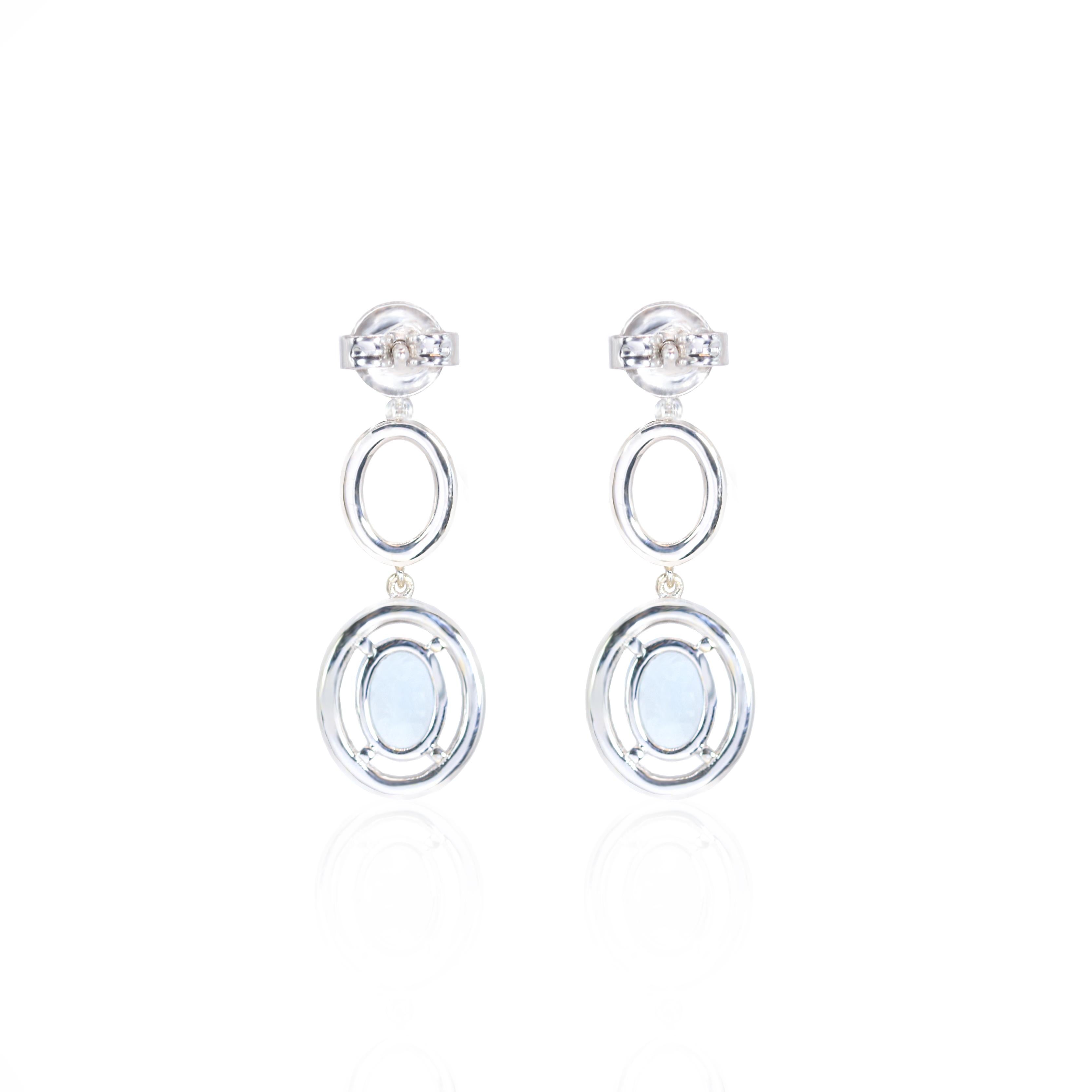 Modern Georgios Collections 18 Karat White Gold Oval Aquamarine Earrings with Diamonds For Sale