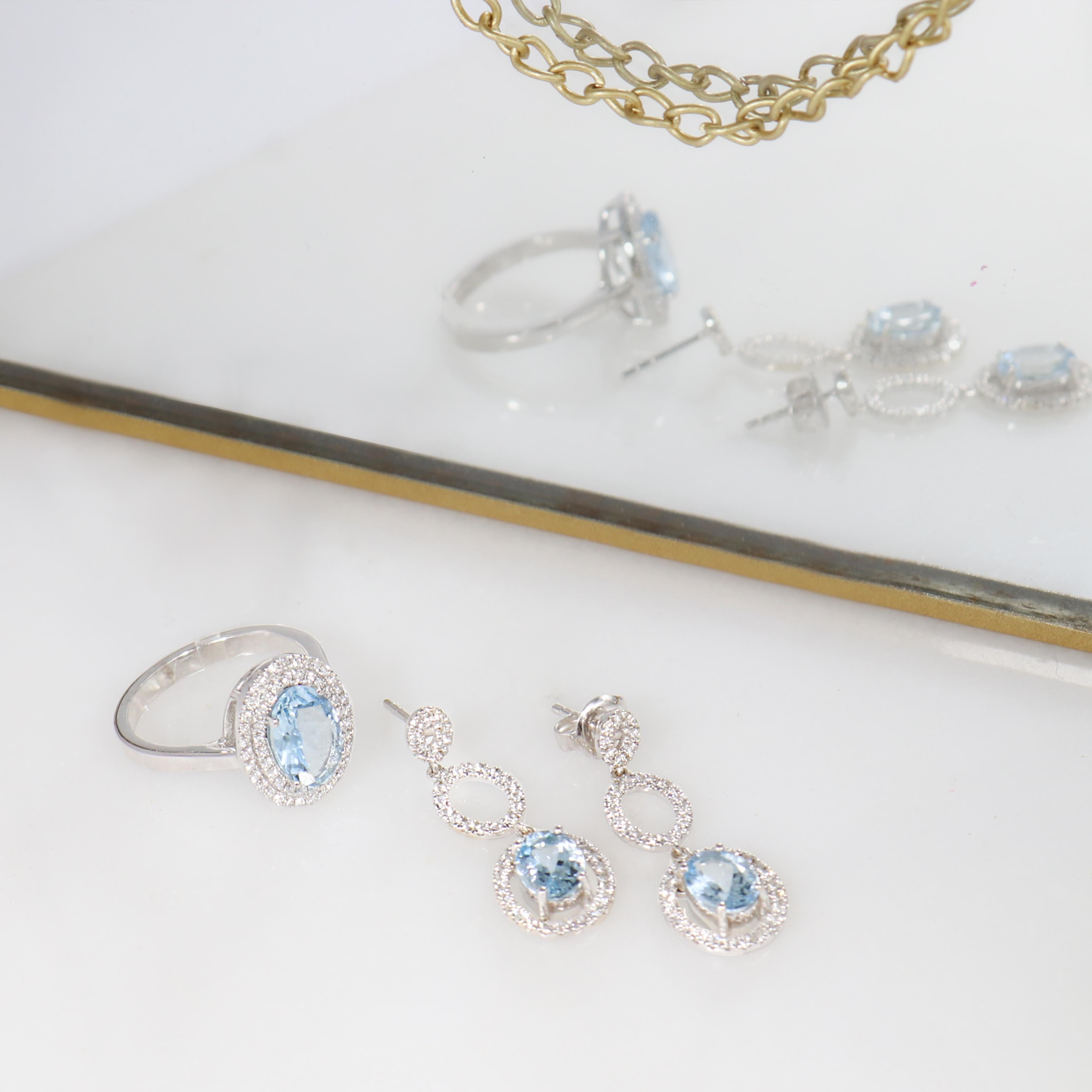 Georgios Collections 18 Karat White Gold Oval Aquamarine Earrings with Diamonds In New Condition For Sale In Astoria, NY