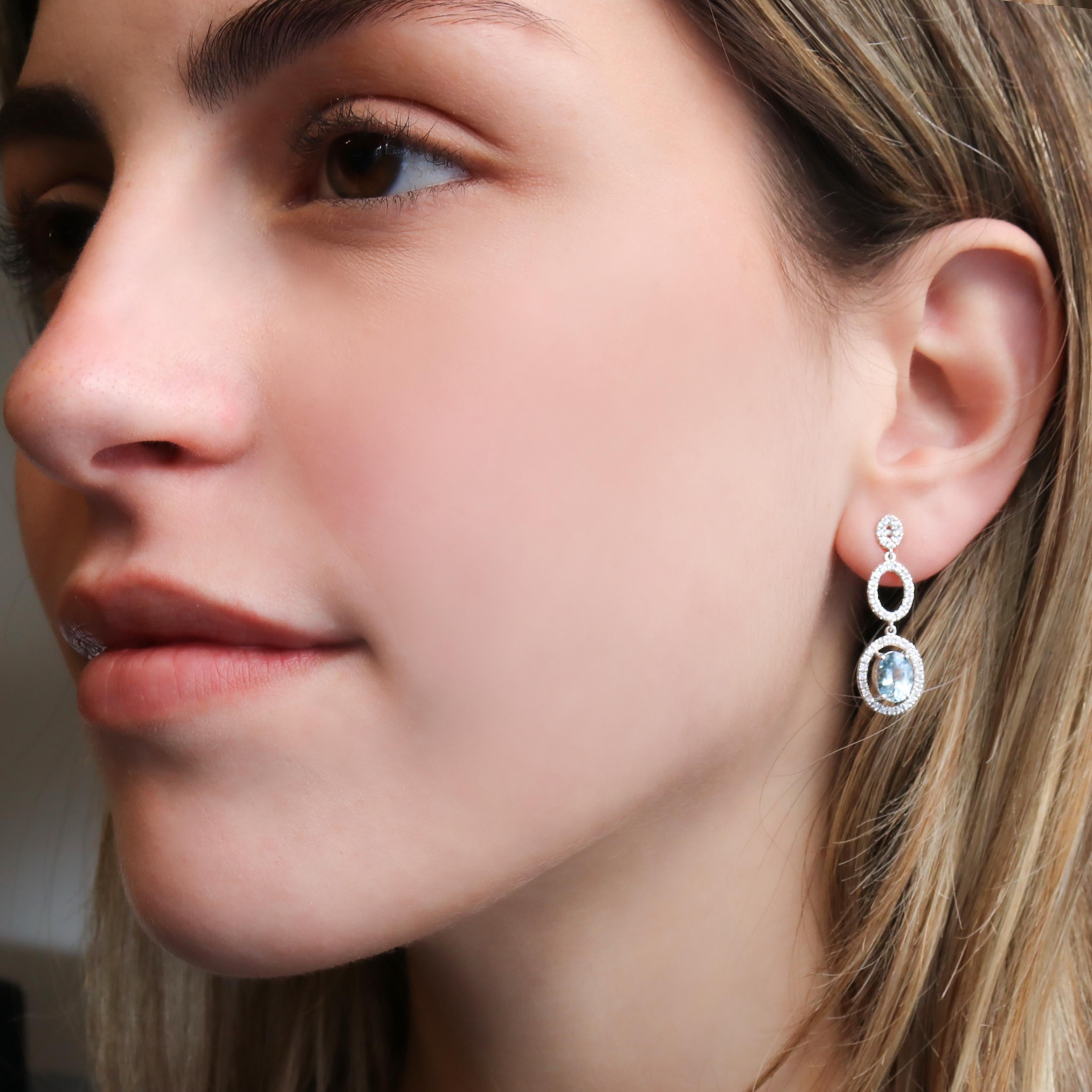 Georgios Collections 18 Karat White Gold Oval Aquamarine Earrings with Diamonds For Sale 1