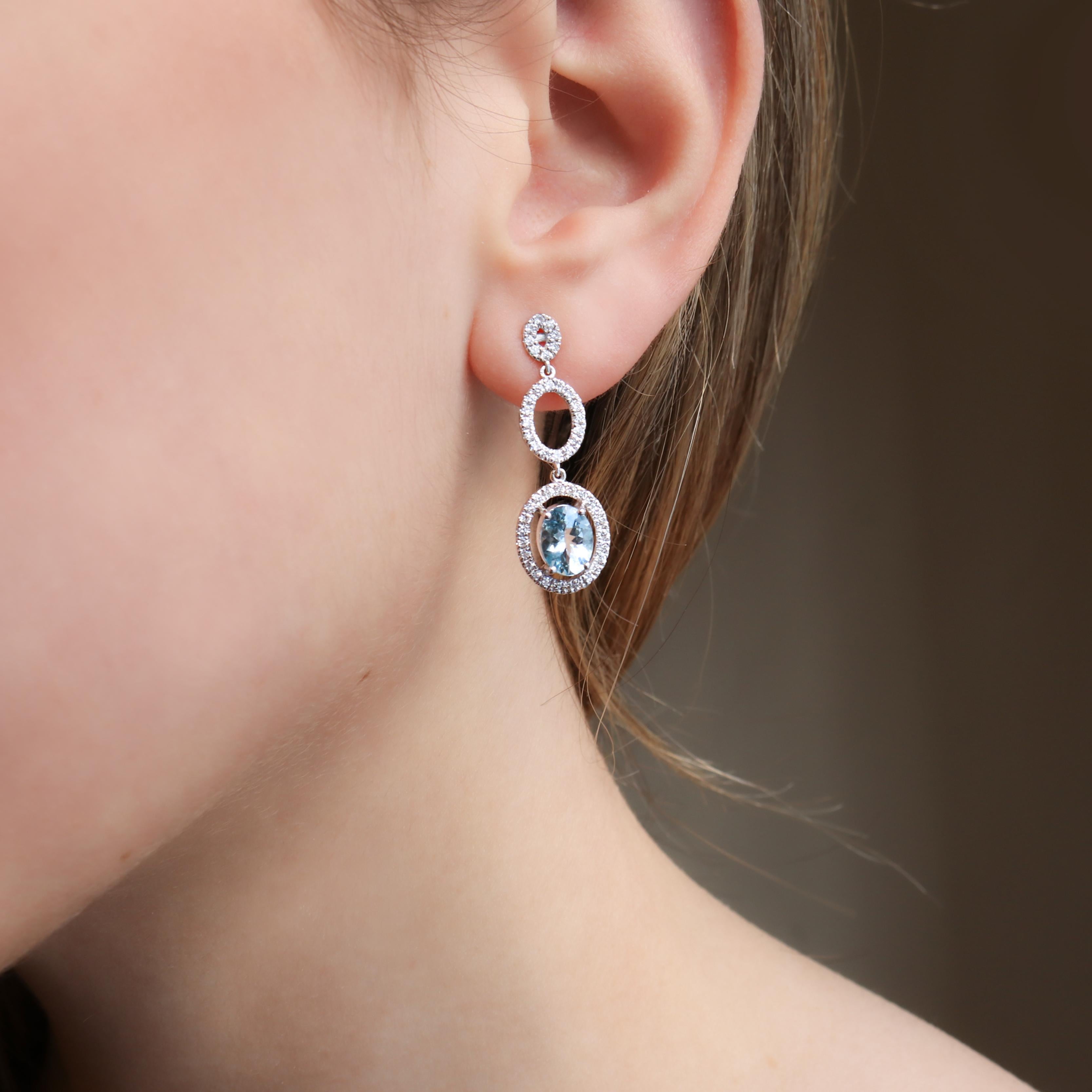 Georgios Collections 18 Karat White Gold Oval Aquamarine Earrings with Diamonds For Sale 2