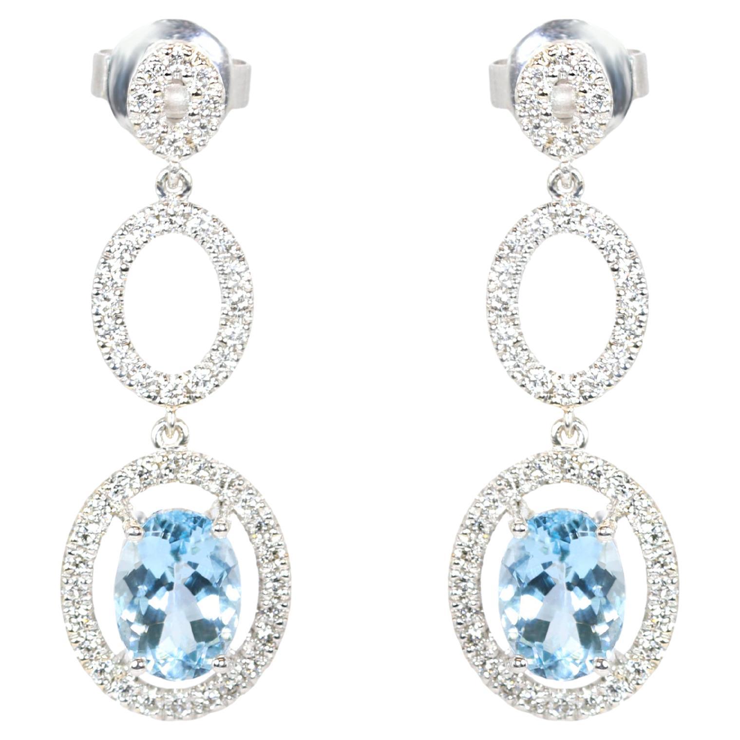 Georgios Collections 18 Karat White Gold Oval Aquamarine Earrings with Diamonds
