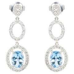 Georgios Collections 18 Karat White Gold Oval Aquamarine Earrings with Diamonds