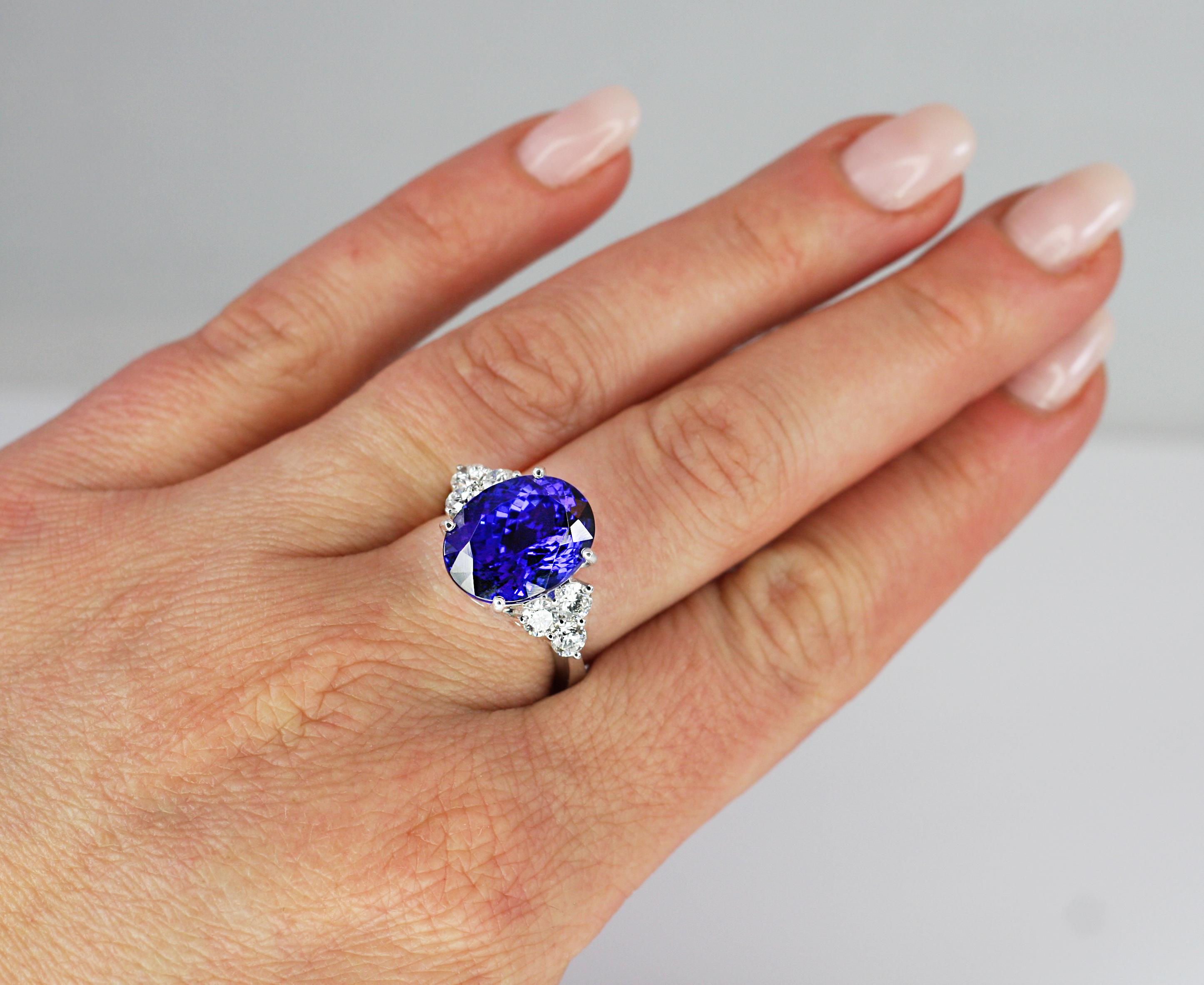 Georgios Collections 18 Karat White Gold Oval Cut Tanzanite and Diamond Ring In New Condition For Sale In Astoria, NY