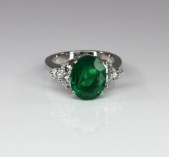 Georgios Collections 18 Karat White Gold Oval Natural Emerald and Diamond Ring