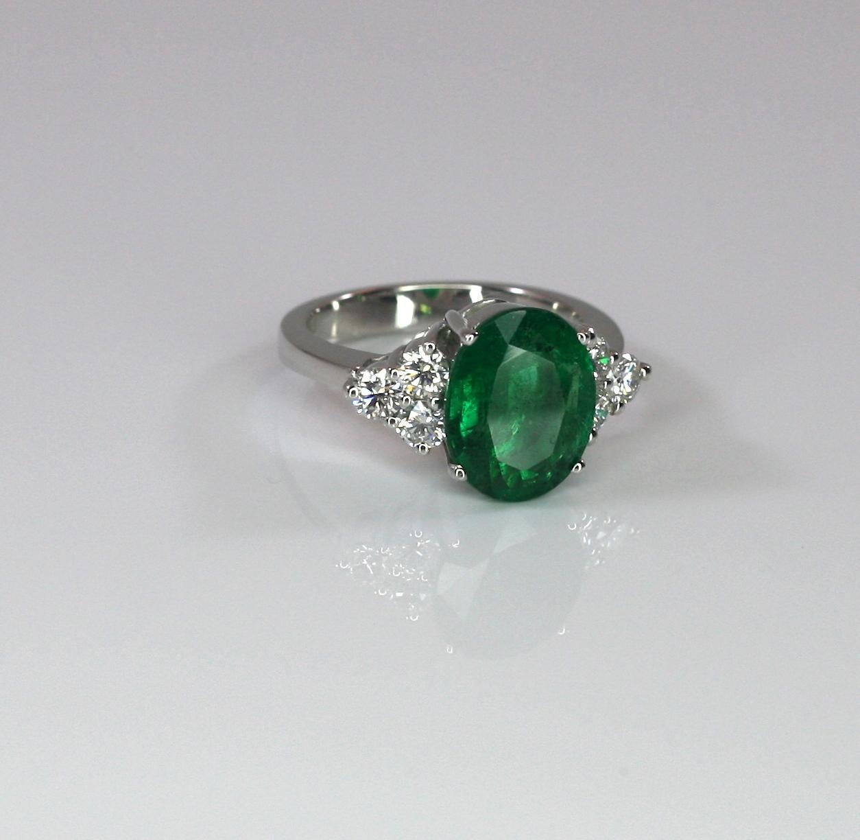Georgios Collections 18 Karat White Gold Oval Natural Emerald and Diamond Ring For Sale 2