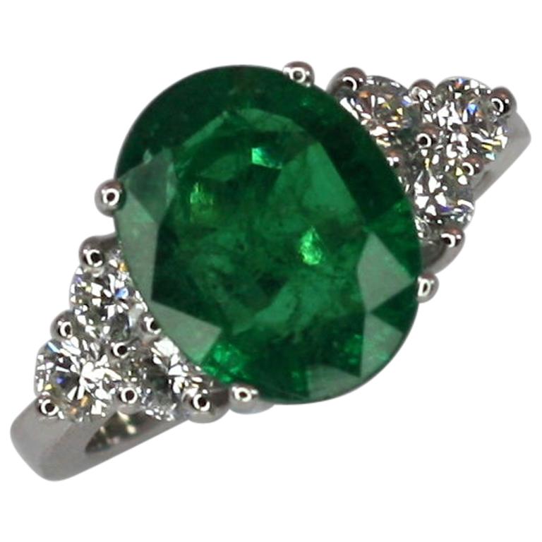 Georgios Collections 18 Karat White Gold Oval Natural Emerald and Diamond Ring For Sale