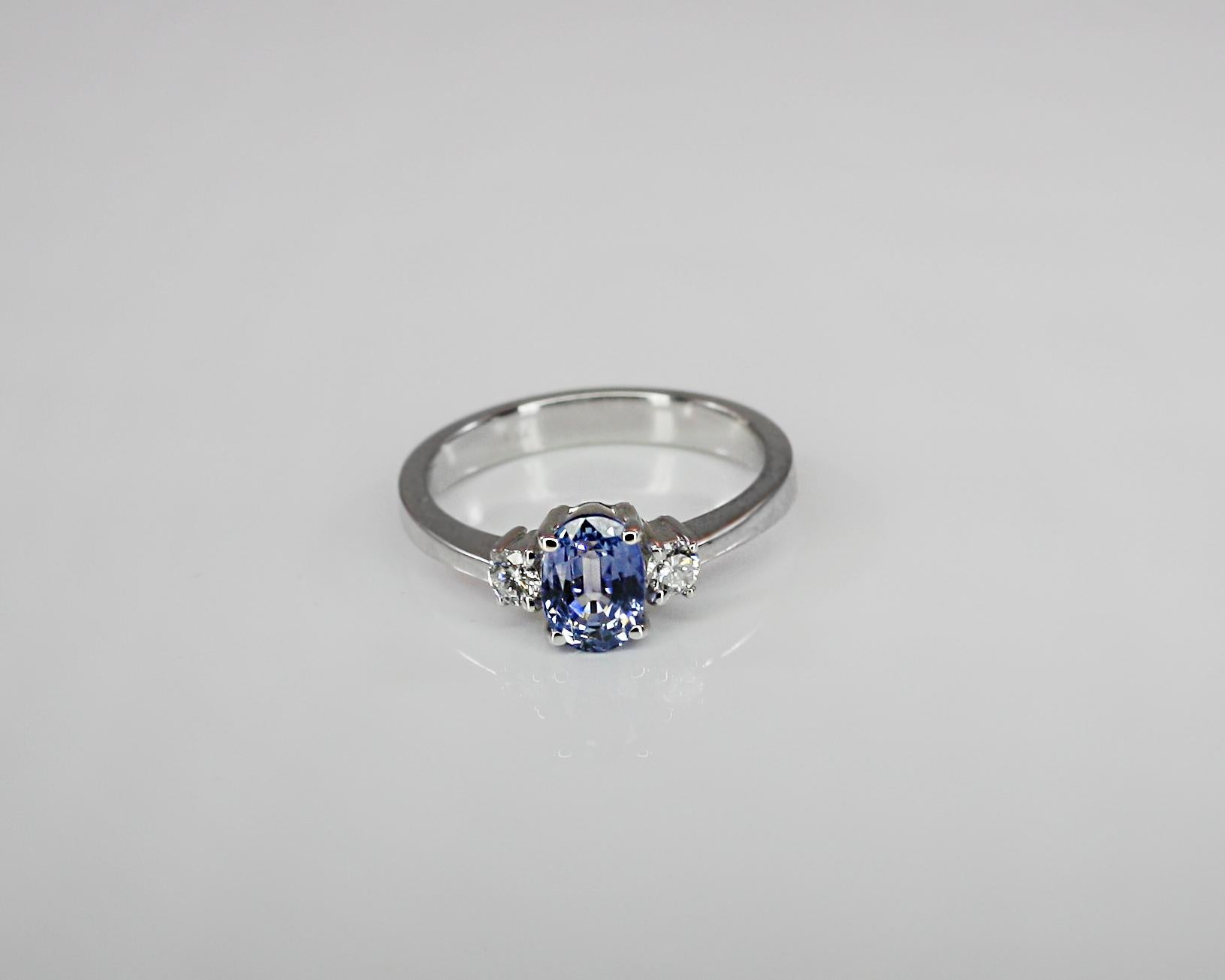 Georgios Collections 18 Karat White Gold Oval Natural Sapphire and Diamond Ring For Sale 5