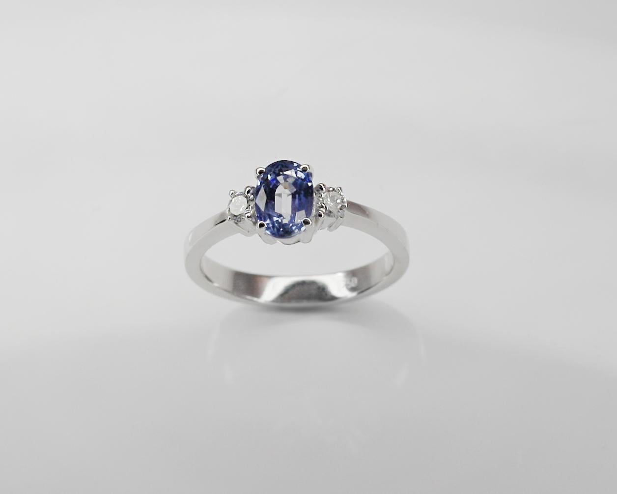 Georgios Collections 18 Karat White Gold Oval Natural Sapphire and Diamond Ring For Sale 1