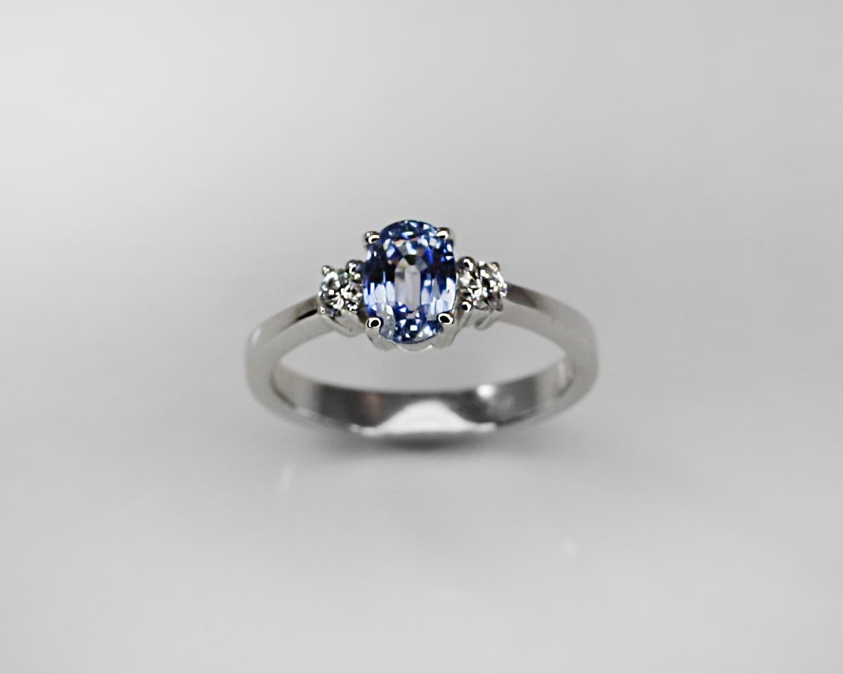 Georgios Collections 18 Karat White Gold Oval Natural Sapphire and Diamond Ring For Sale 3