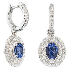 Georgios Collections Boucles d'oreilles en or blanc 18 carats avec saphirs ovales et diamants
