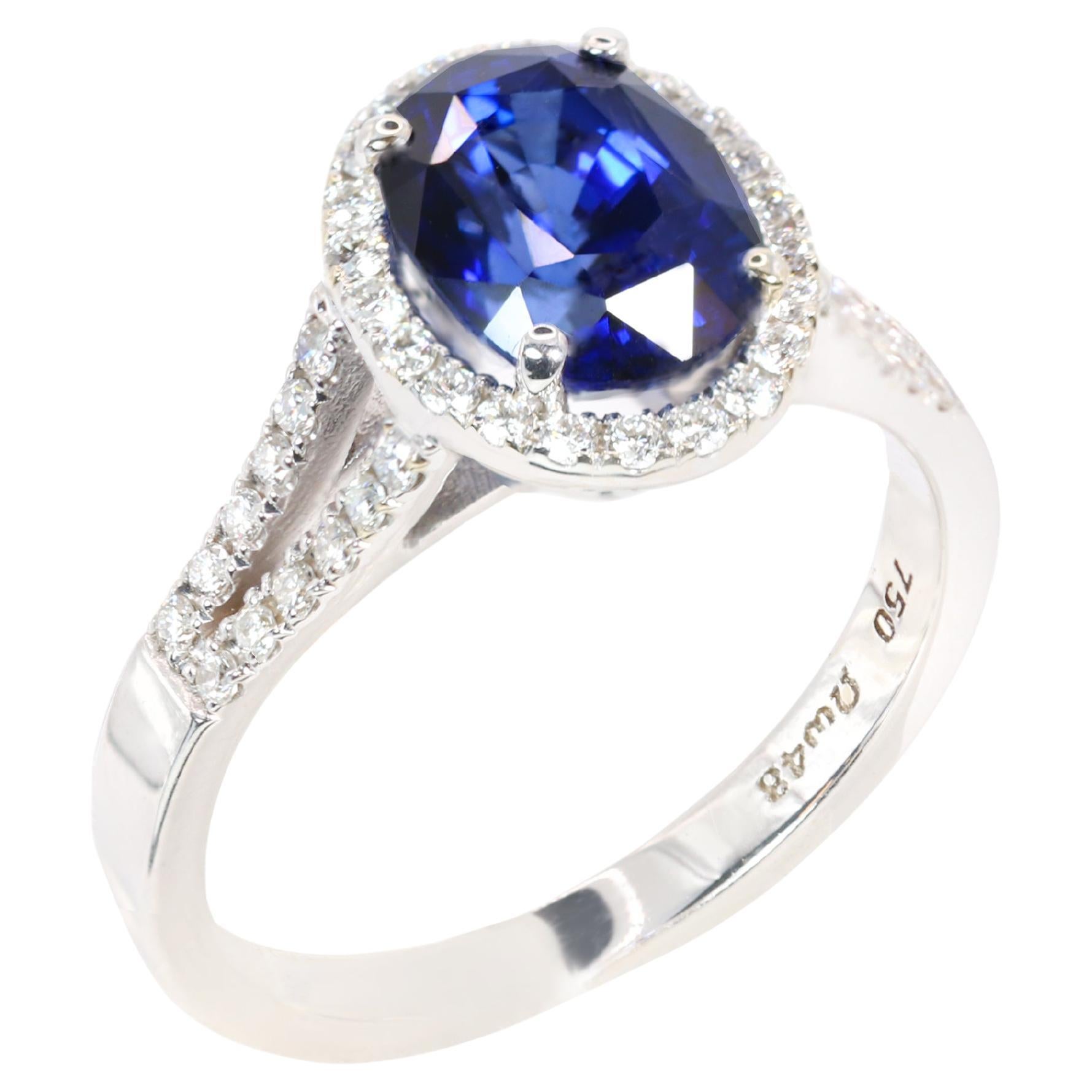 Georgios Collections 18 Karat White Gold Oval Sapphire Ring with Diamonds