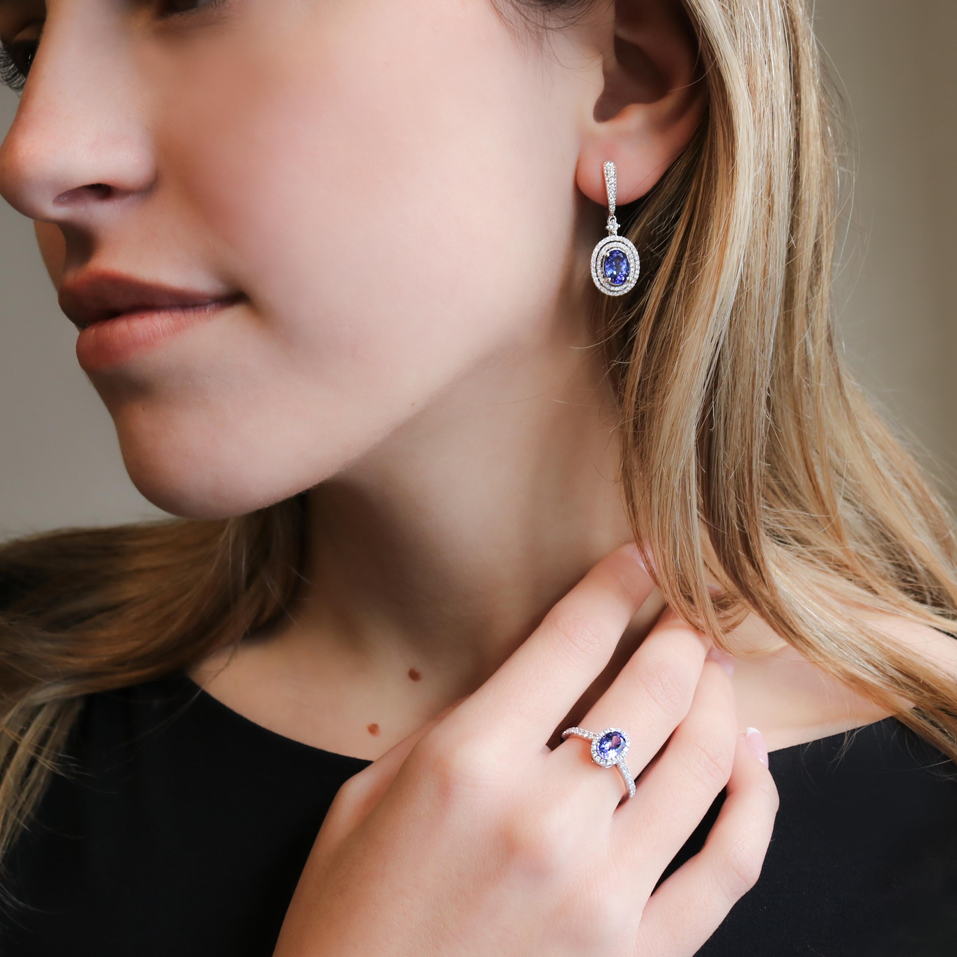 Georgios Collections 18 Karat White Gold Oval Tanzanite Earrings with Diamonds For Sale 5