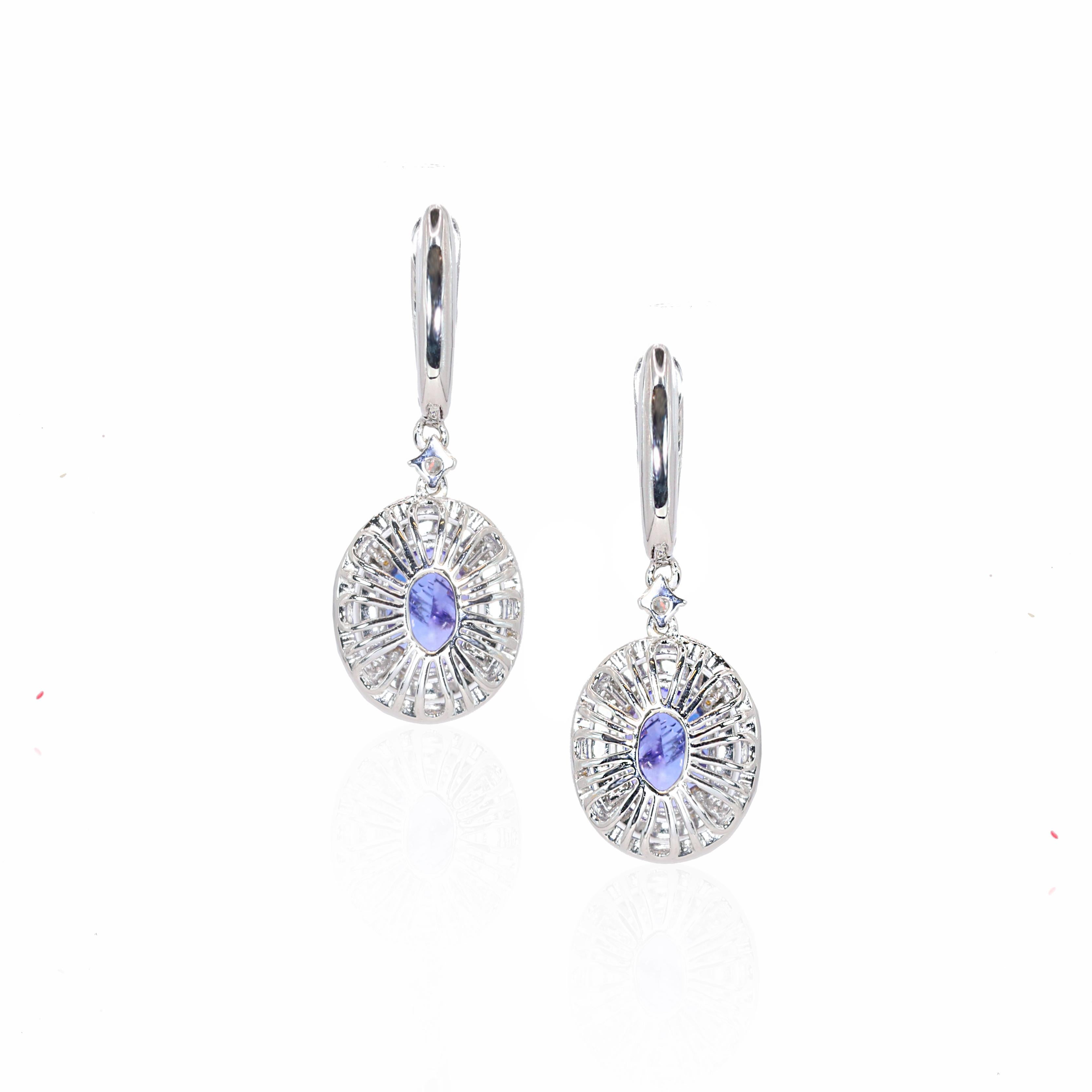Oval Cut Georgios Collections 18 Karat White Gold Oval Tanzanite Earrings with Diamonds For Sale