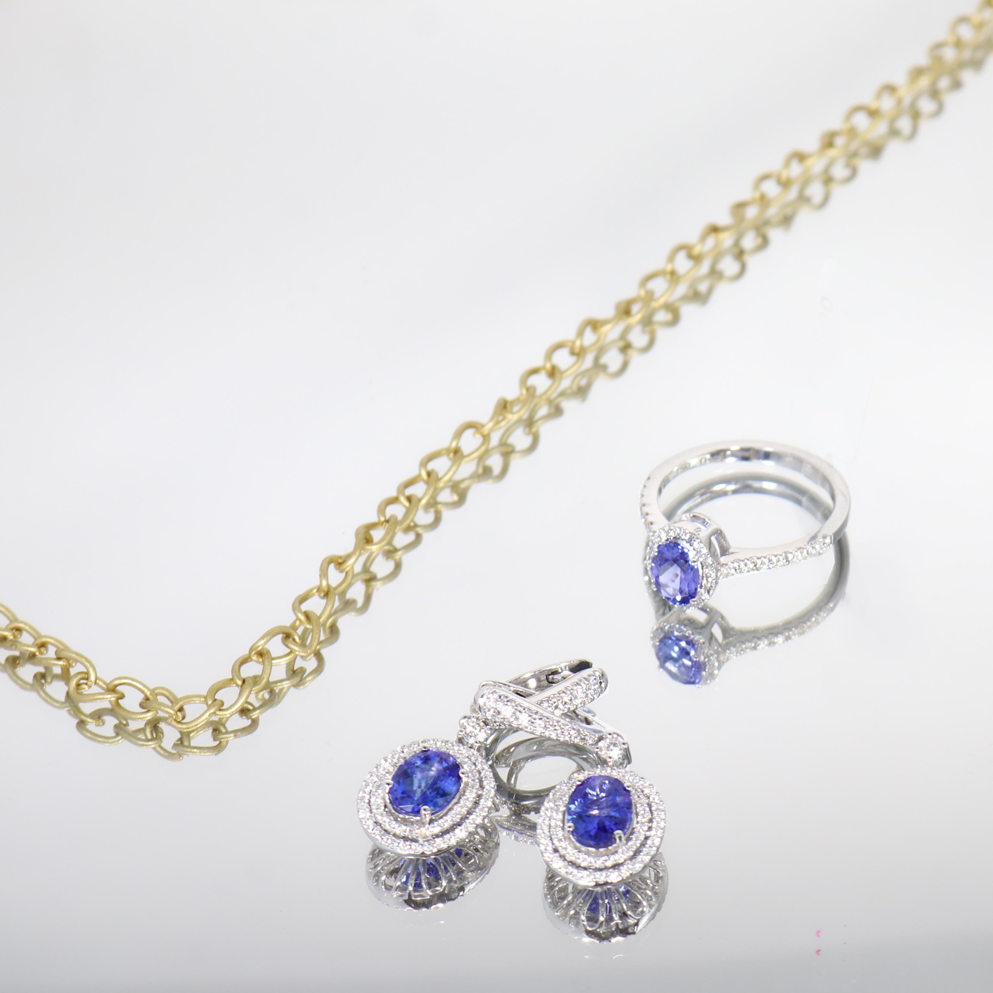 Georgios Collections 18 Karat White Gold Oval Tanzanite Earrings with Diamonds In New Condition For Sale In Astoria, NY
