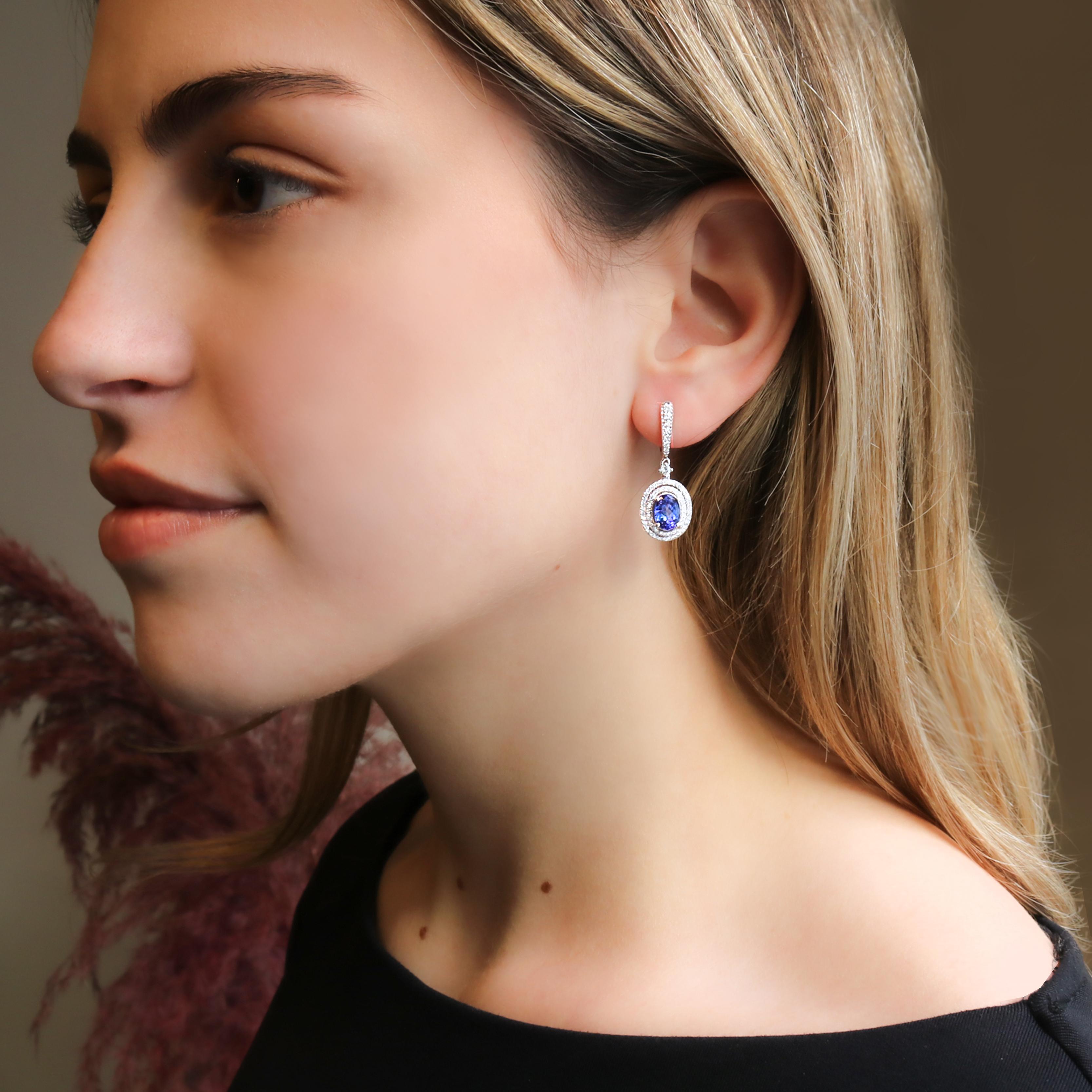 Georgios Collections 18 Karat White Gold Oval Tanzanite Earrings with Diamonds For Sale 1
