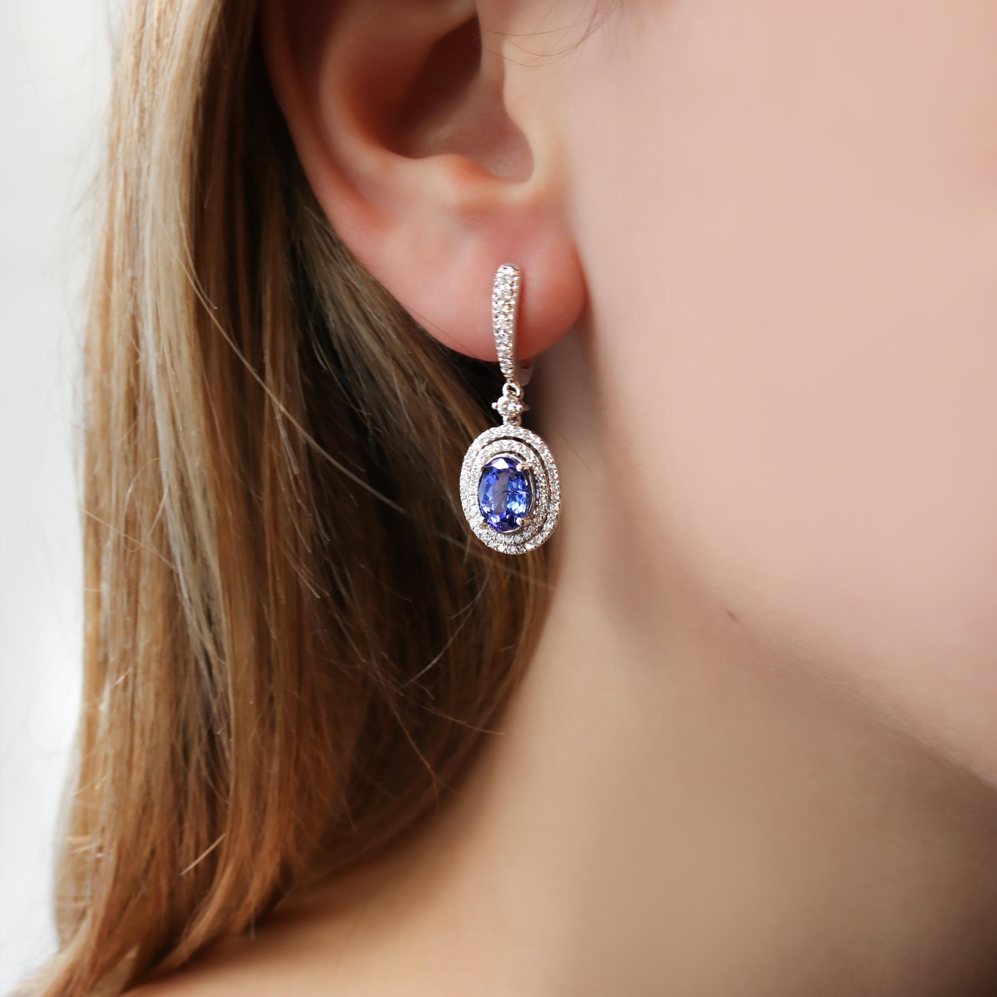 Georgios Collections 18 Karat White Gold Oval Tanzanite Earrings with Diamonds For Sale 2