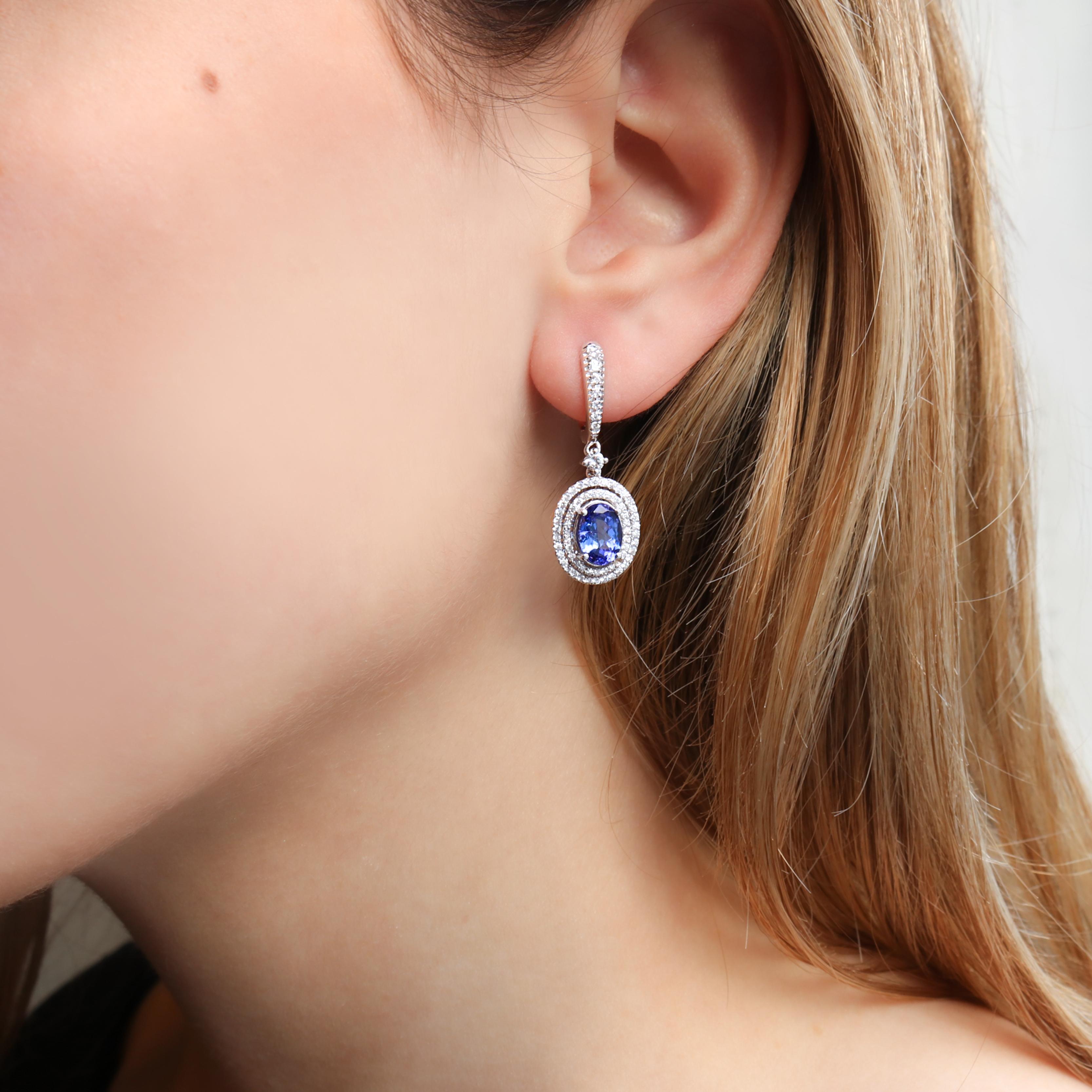 Georgios Collections 18 Karat White Gold Oval Tanzanite Earrings with Diamonds For Sale 3