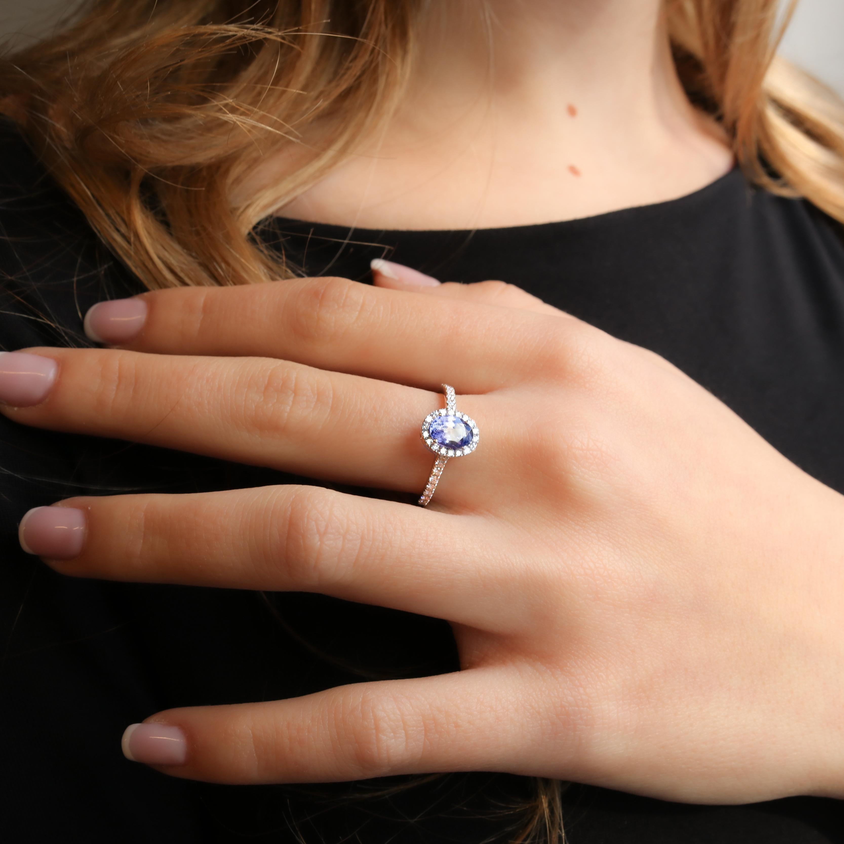Georgios Collections 18 Karat White Gold Oval Tanzanite Ring with Diamonds For Sale 4
