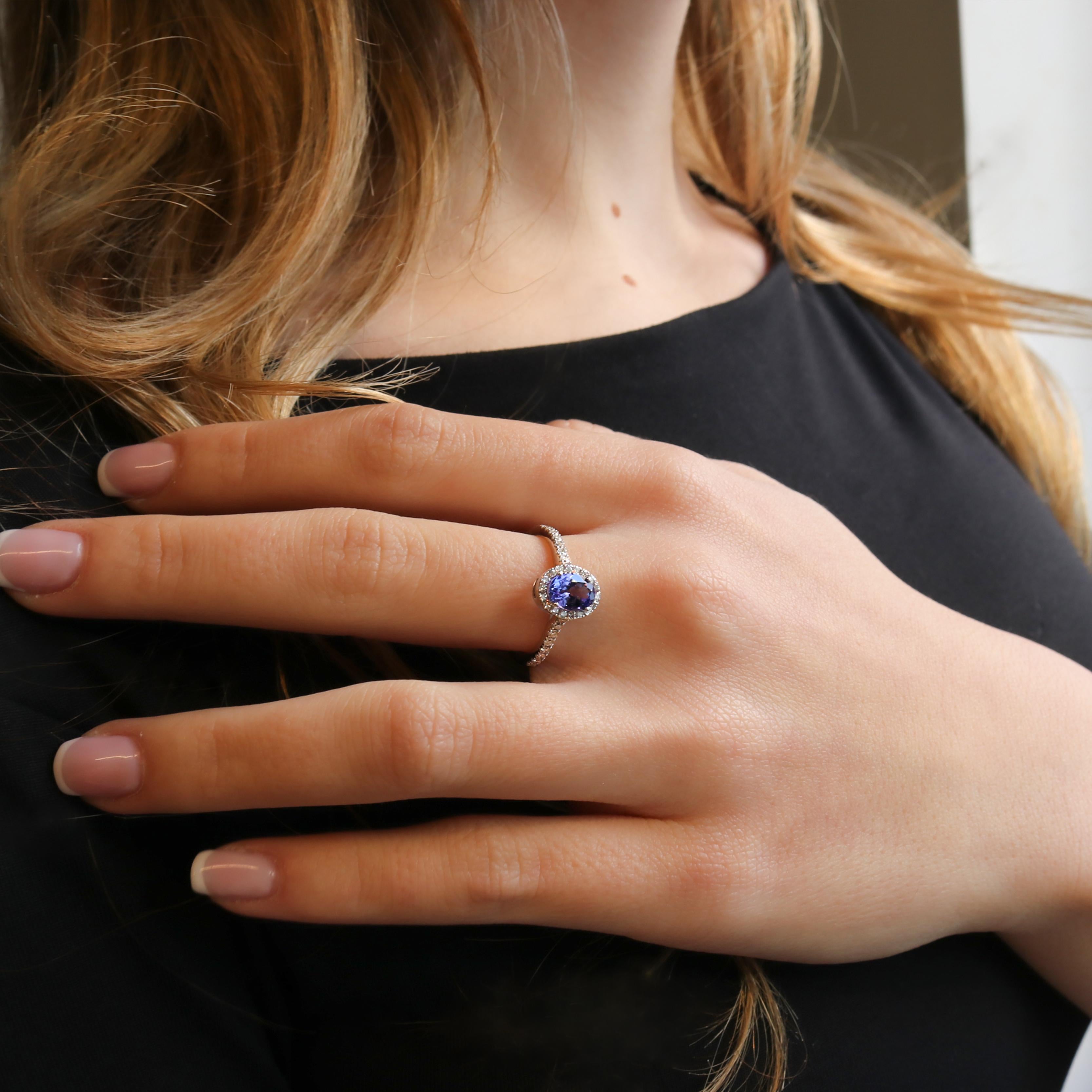 Georgios Collections 18 Karat White Gold Oval Tanzanite Ring with Diamonds For Sale 7