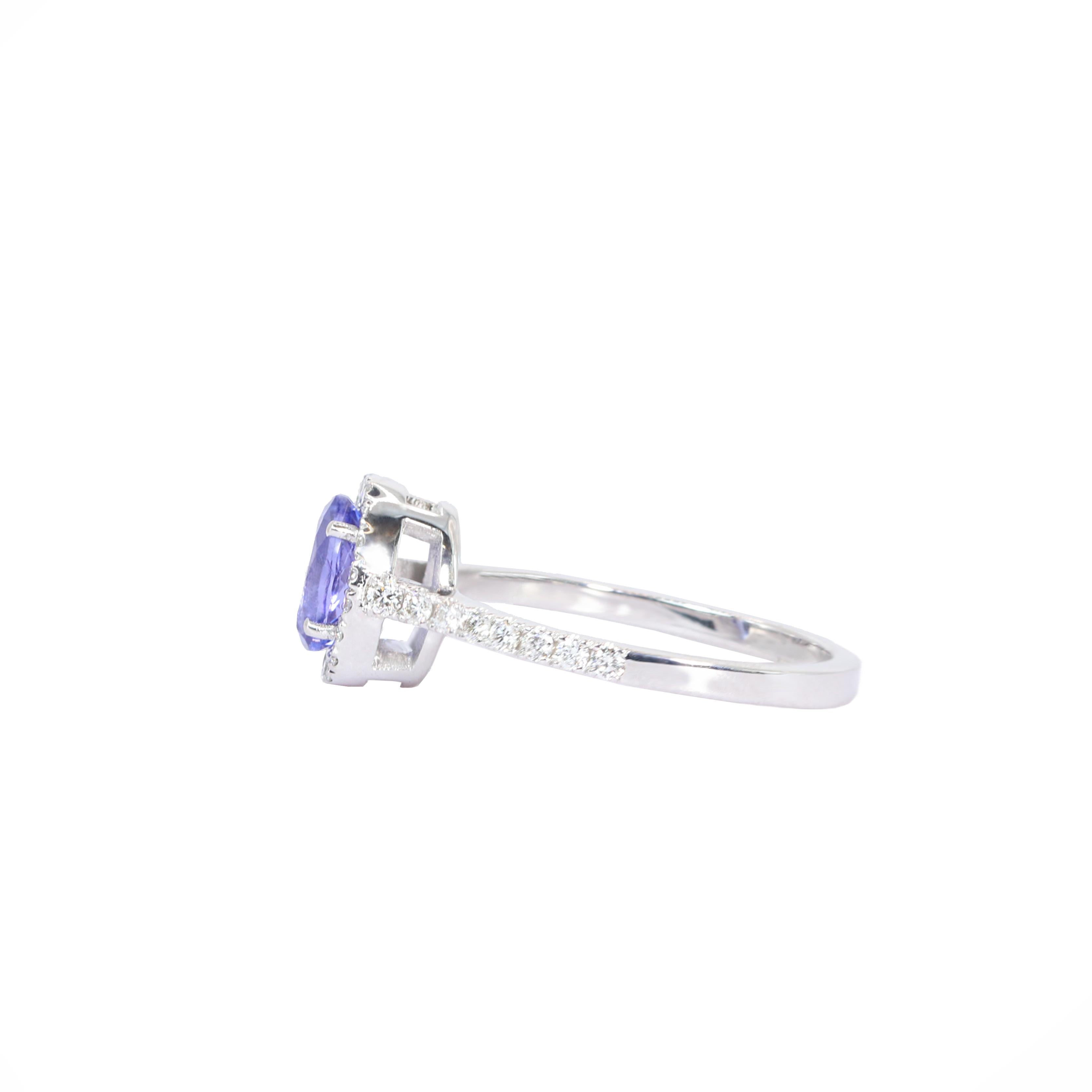 Contemporary Georgios Collections 18 Karat White Gold Oval Tanzanite Ring with Diamonds For Sale