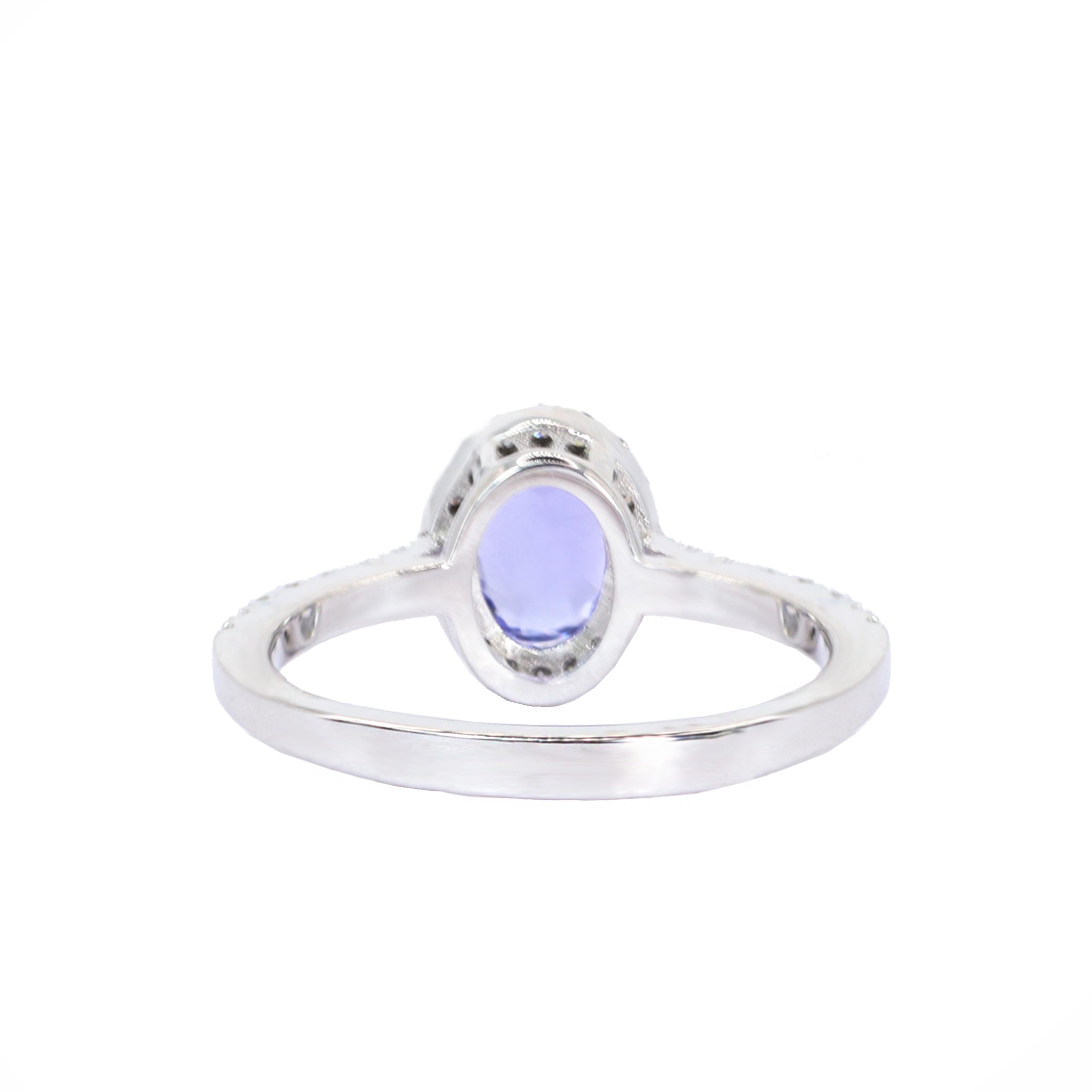Oval Cut Georgios Collections 18 Karat White Gold Oval Tanzanite Ring with Diamonds For Sale
