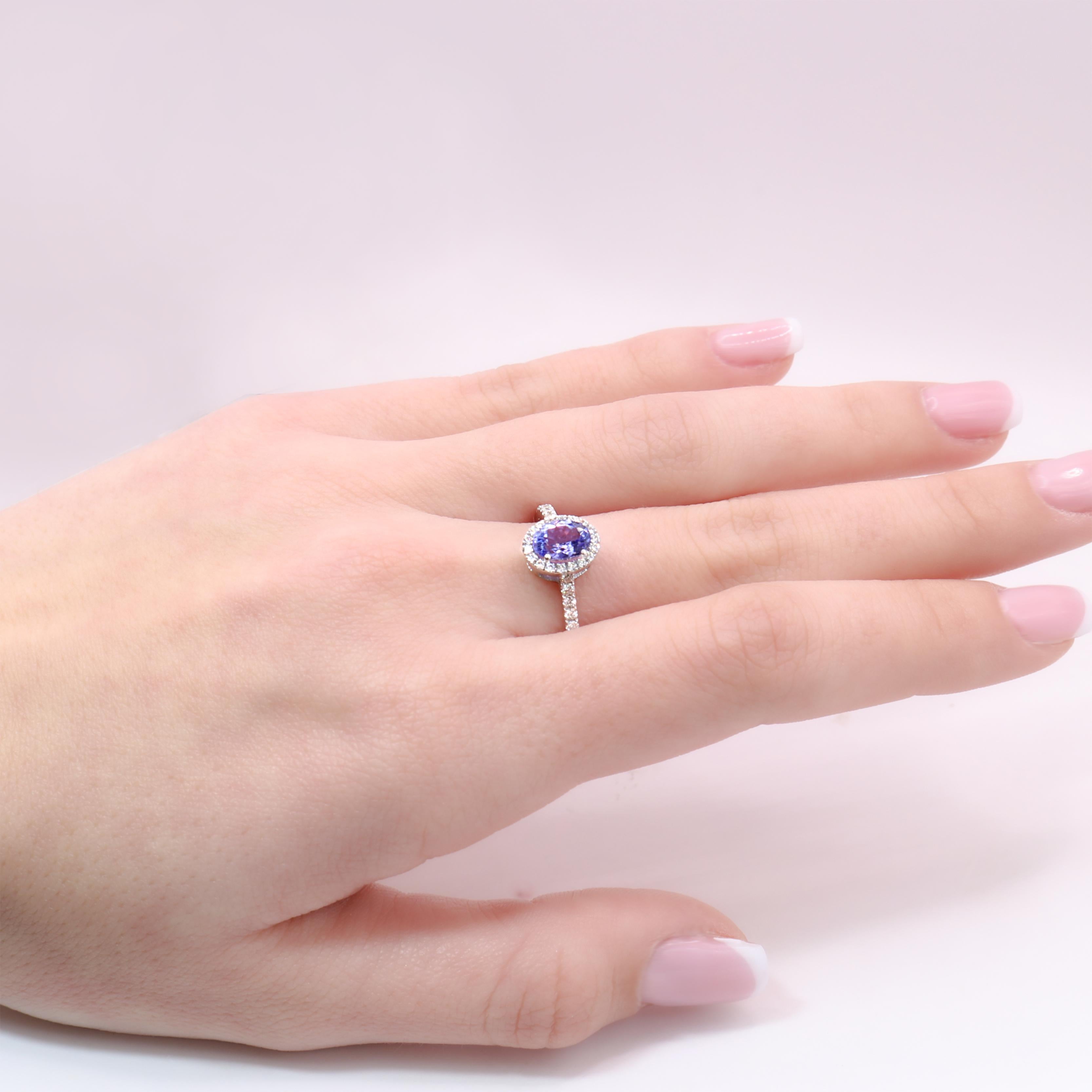 Georgios Collections 18 Karat White Gold Oval Tanzanite Ring with Diamonds For Sale 1