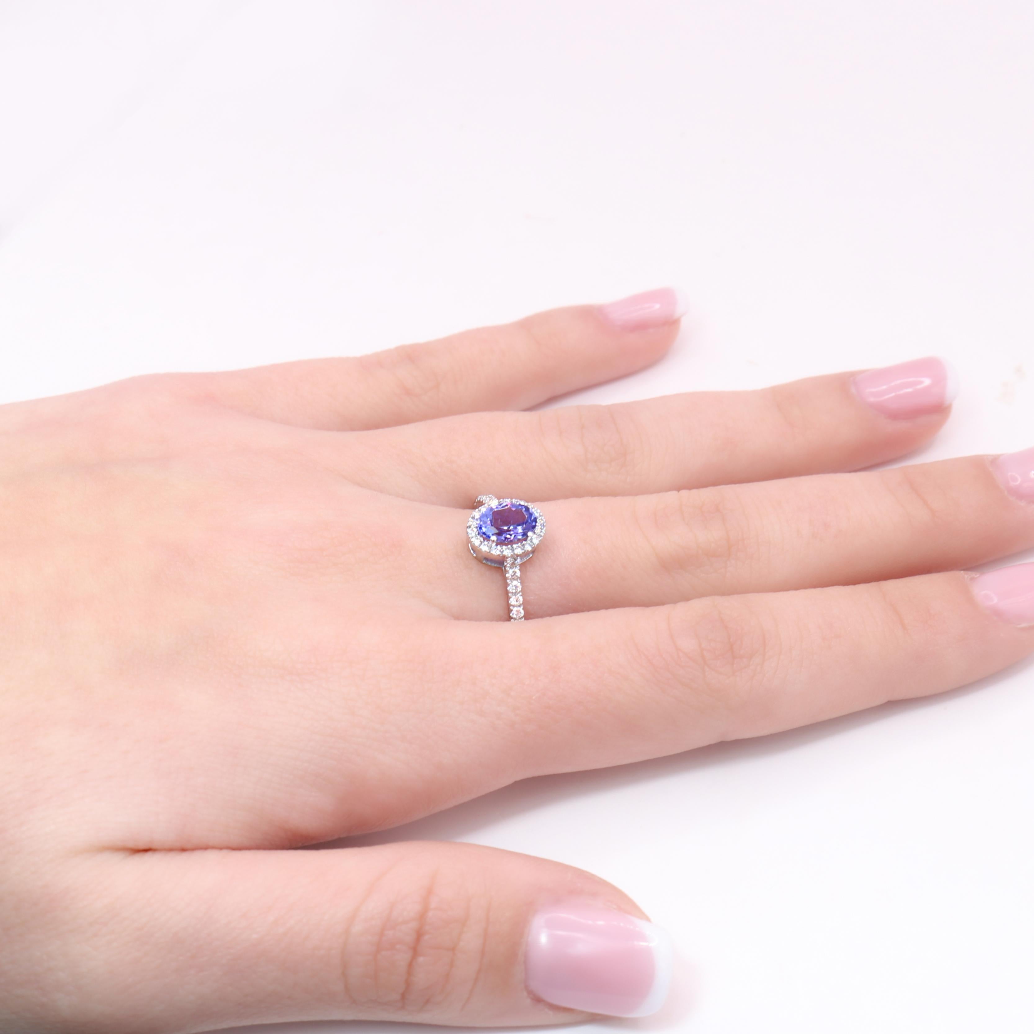 Georgios Collections 18 Karat White Gold Oval Tanzanite Ring with Diamonds For Sale 2