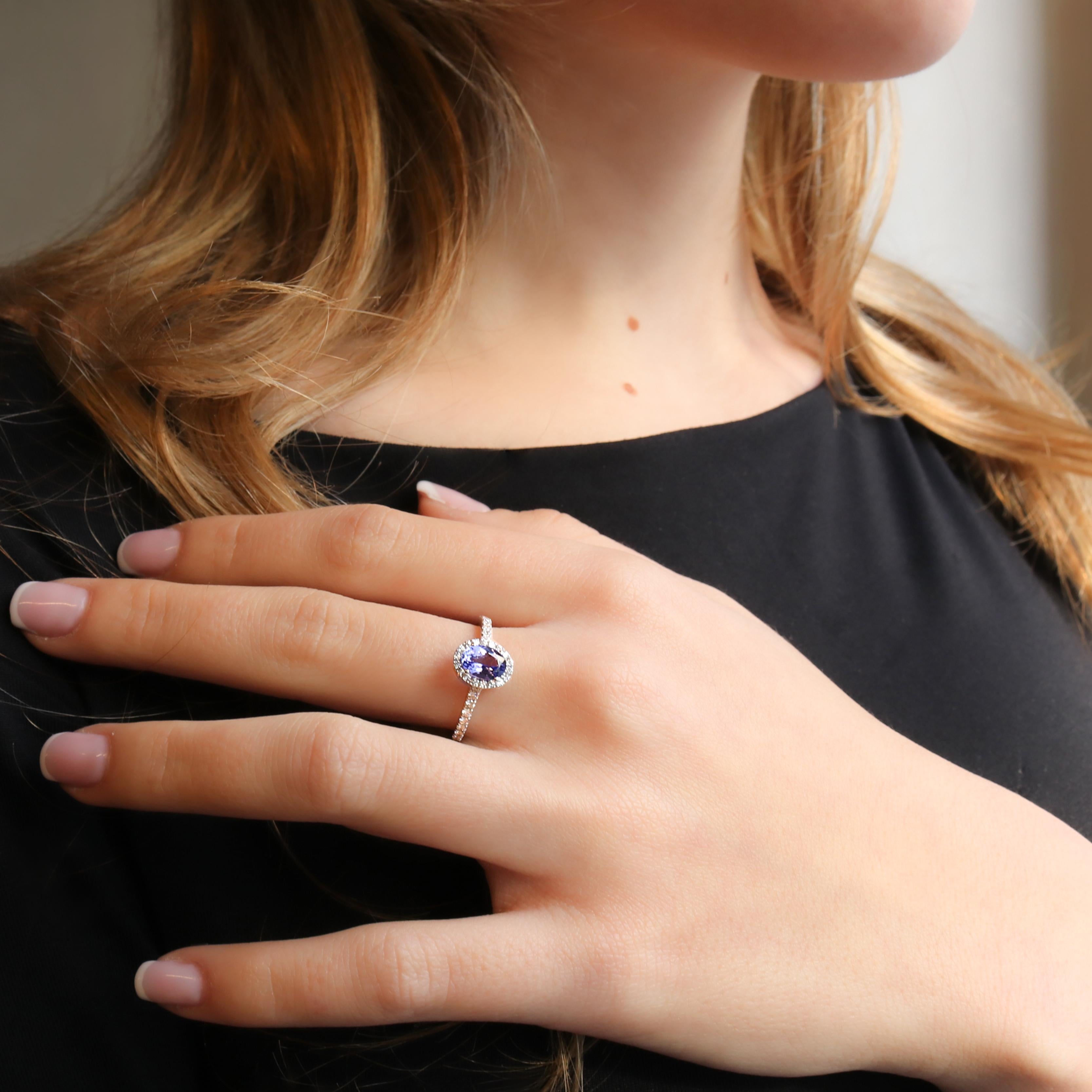 Georgios Collections 18 Karat White Gold Oval Tanzanite Ring with Diamonds For Sale 3