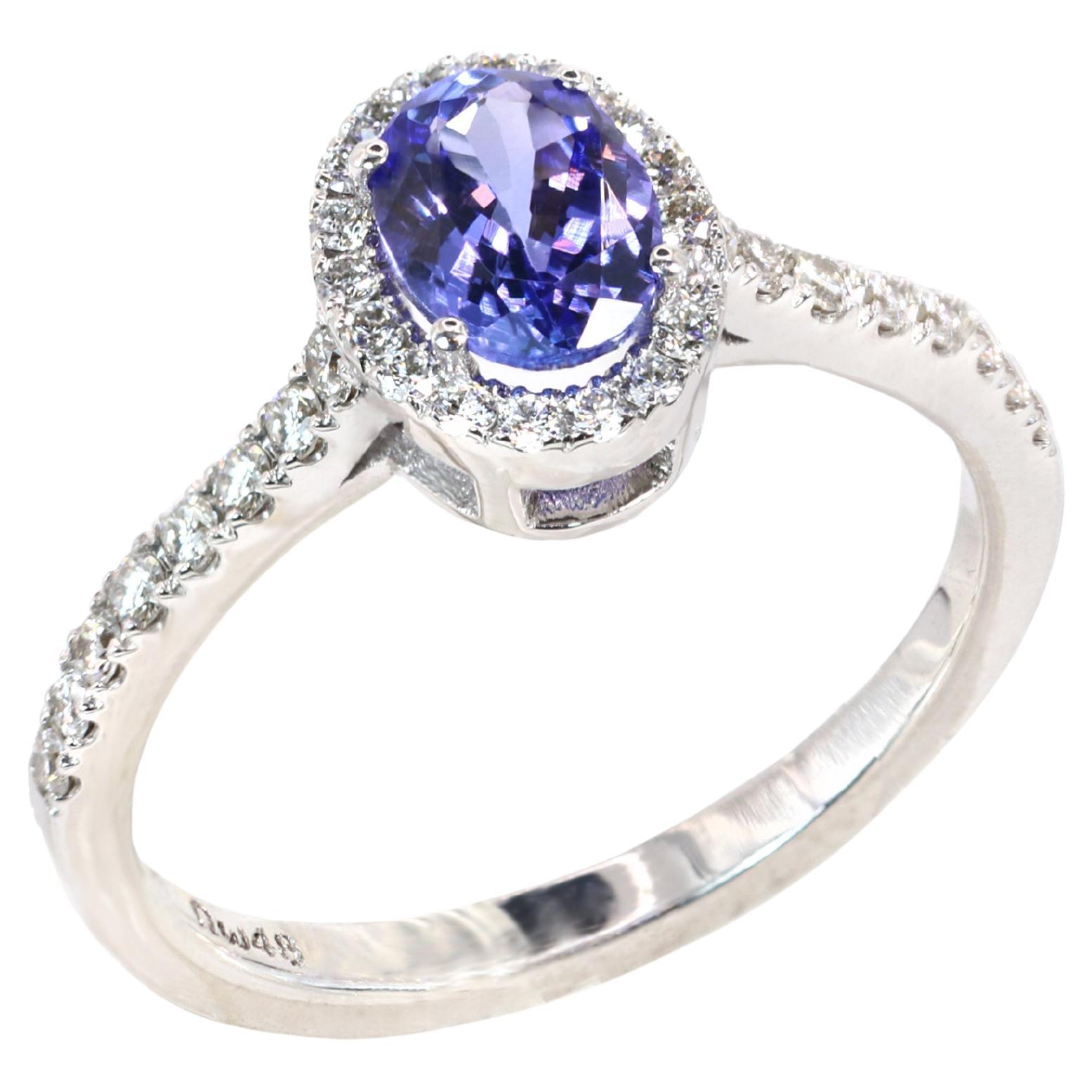 Georgios Kollektionen 18 Karat Weißgold Oval Tansanit Ring mit Diamanten