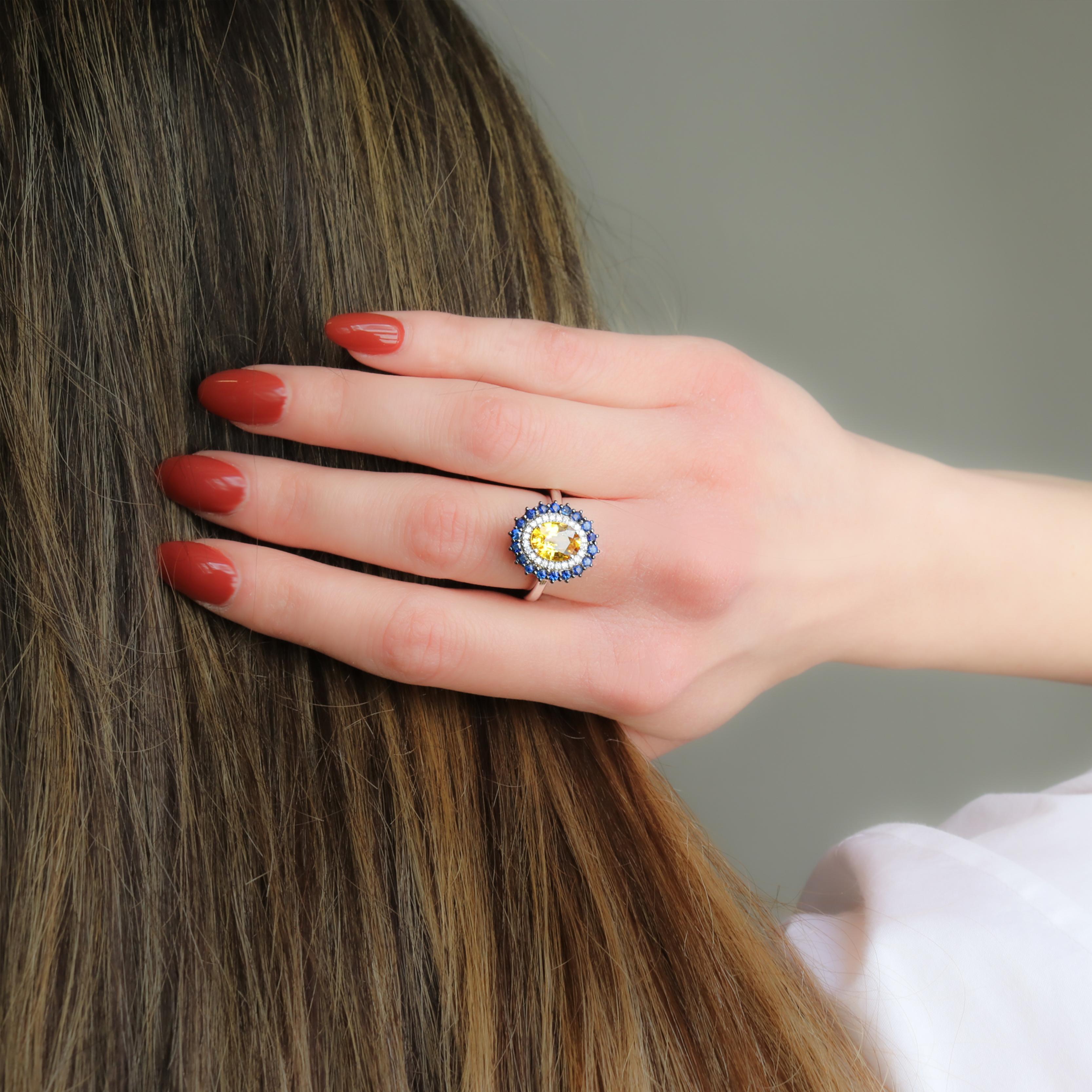 Georgios Collections 18 Karat White Gold Oval Yellow Sapphire Ring with Diamonds im Angebot 3