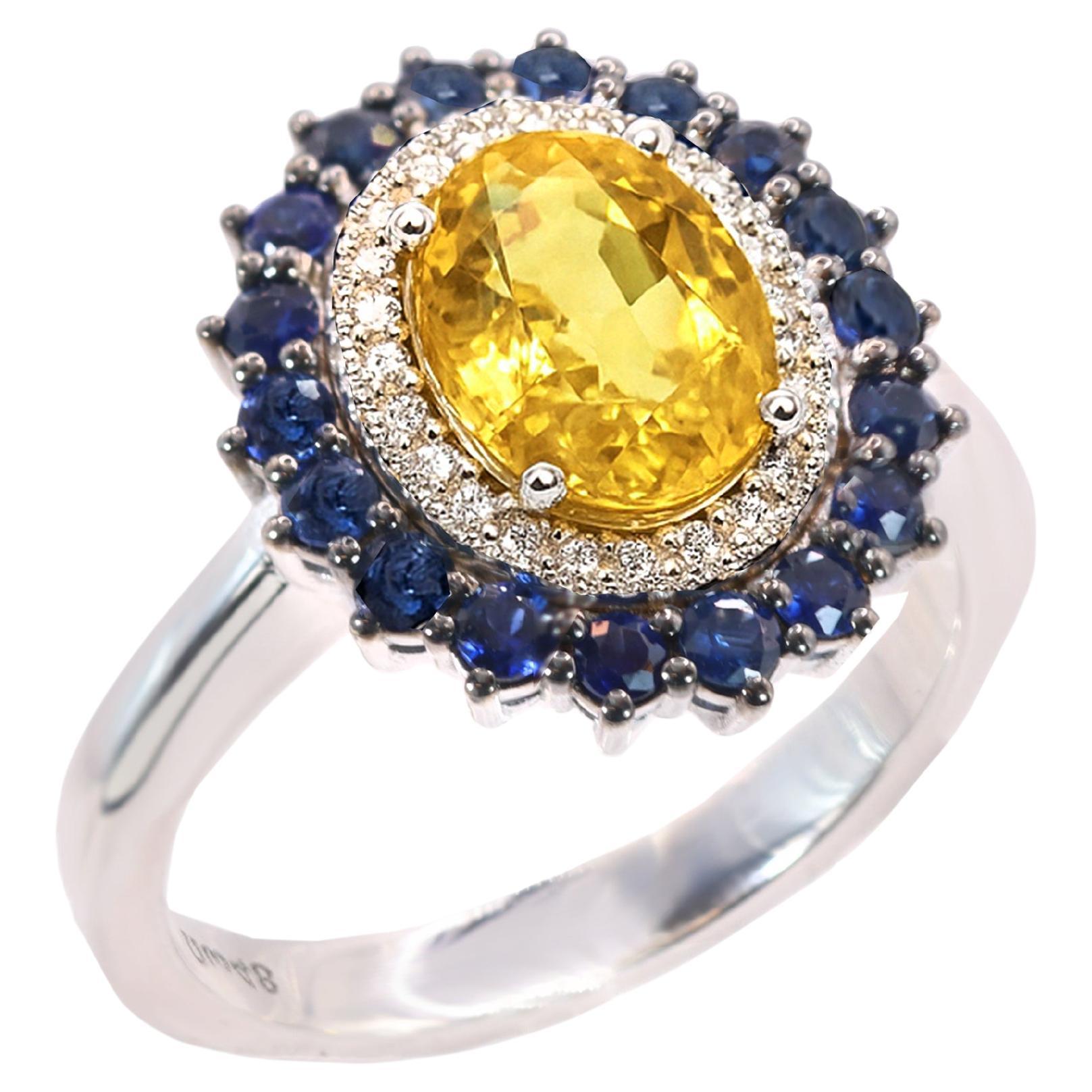 Georgios Collections 18 Karat White Gold Oval Yellow Sapphire Ring with Diamonds im Angebot