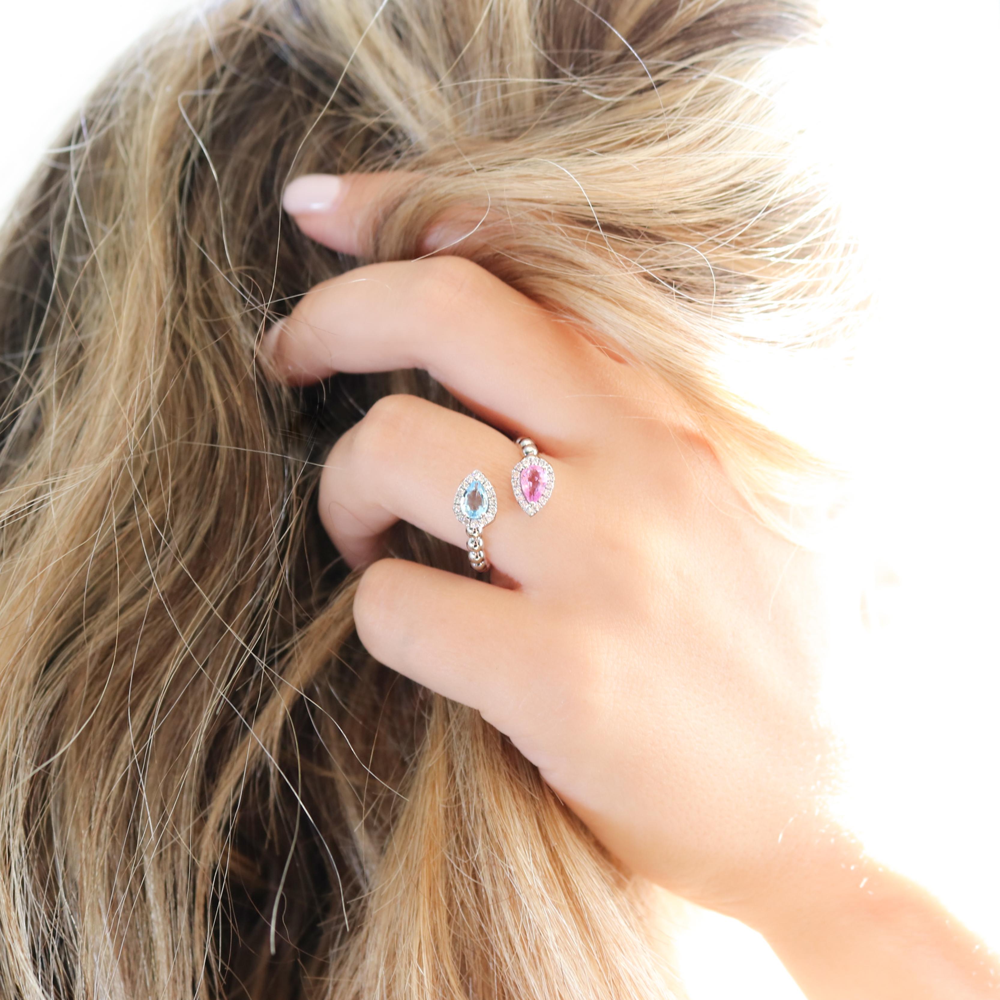 Georgios Collections 18 Karat White Gold Pear Aquamarine & Pink Sapphire Ring For Sale 4