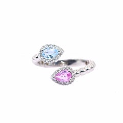 Georgios Collections 18 Karat White Gold Pear Aquamarine & Pink Sapphire Ring