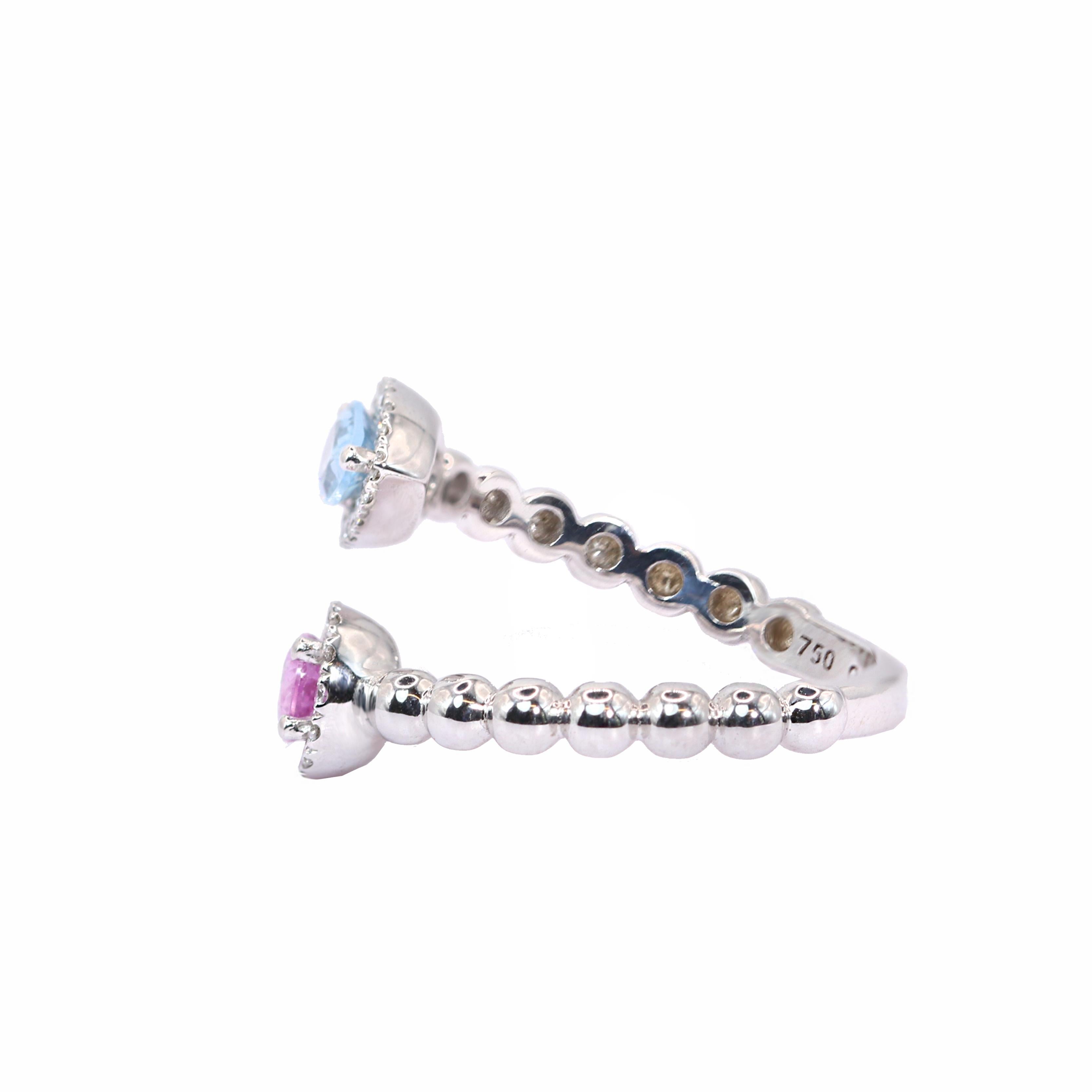 Contemporary Georgios Collections 18 Karat White Gold Pear Aquamarine & Pink Sapphire Ring For Sale