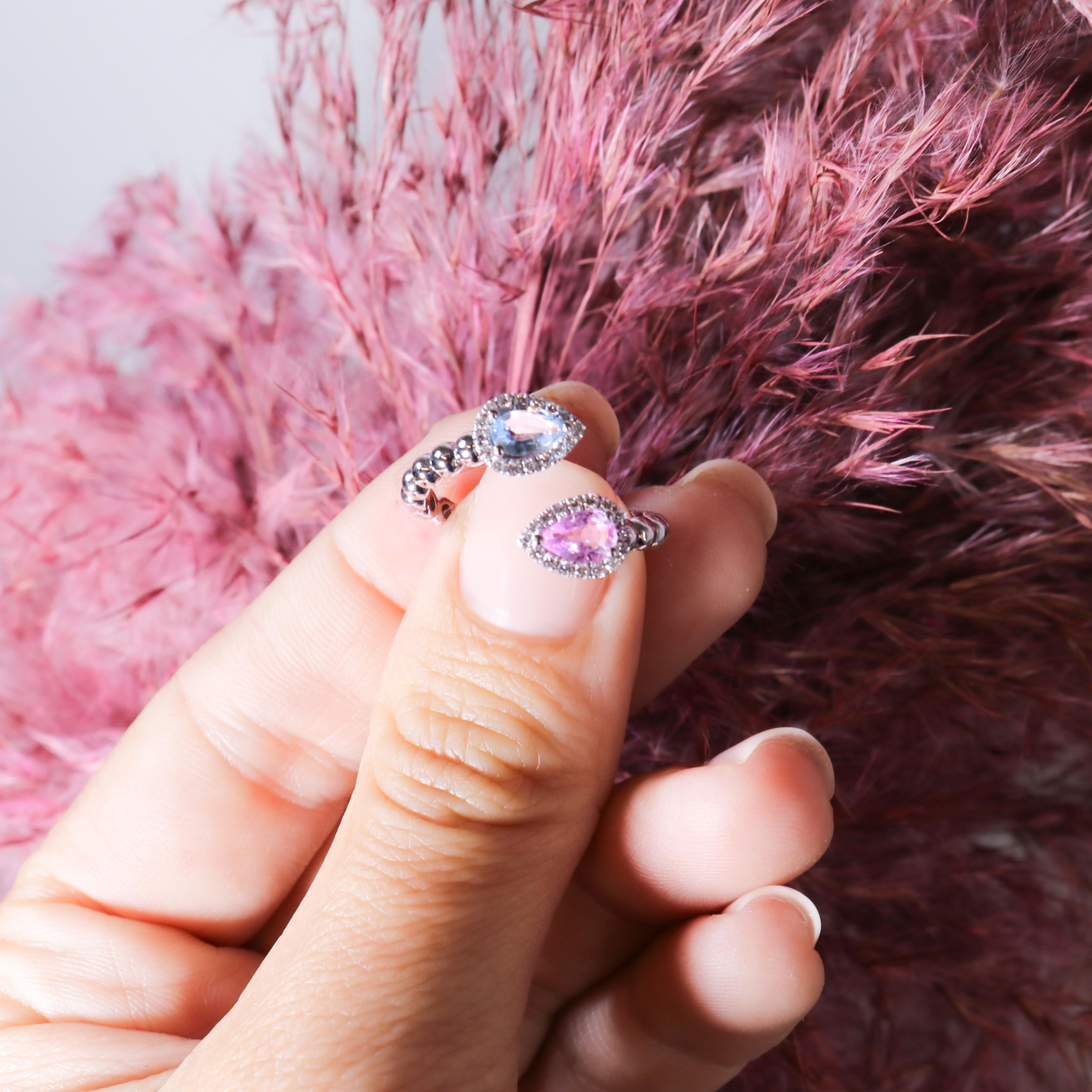 Georgios Collections 18 Karat White Gold Pear Aquamarine & Pink Sapphire Ring For Sale 1