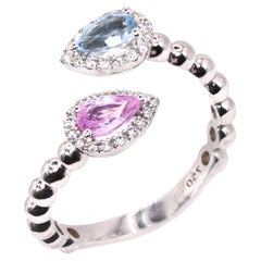 Georgios Collections 18 Karat White Gold Pear Aquamarine & Pink Sapphire Ring