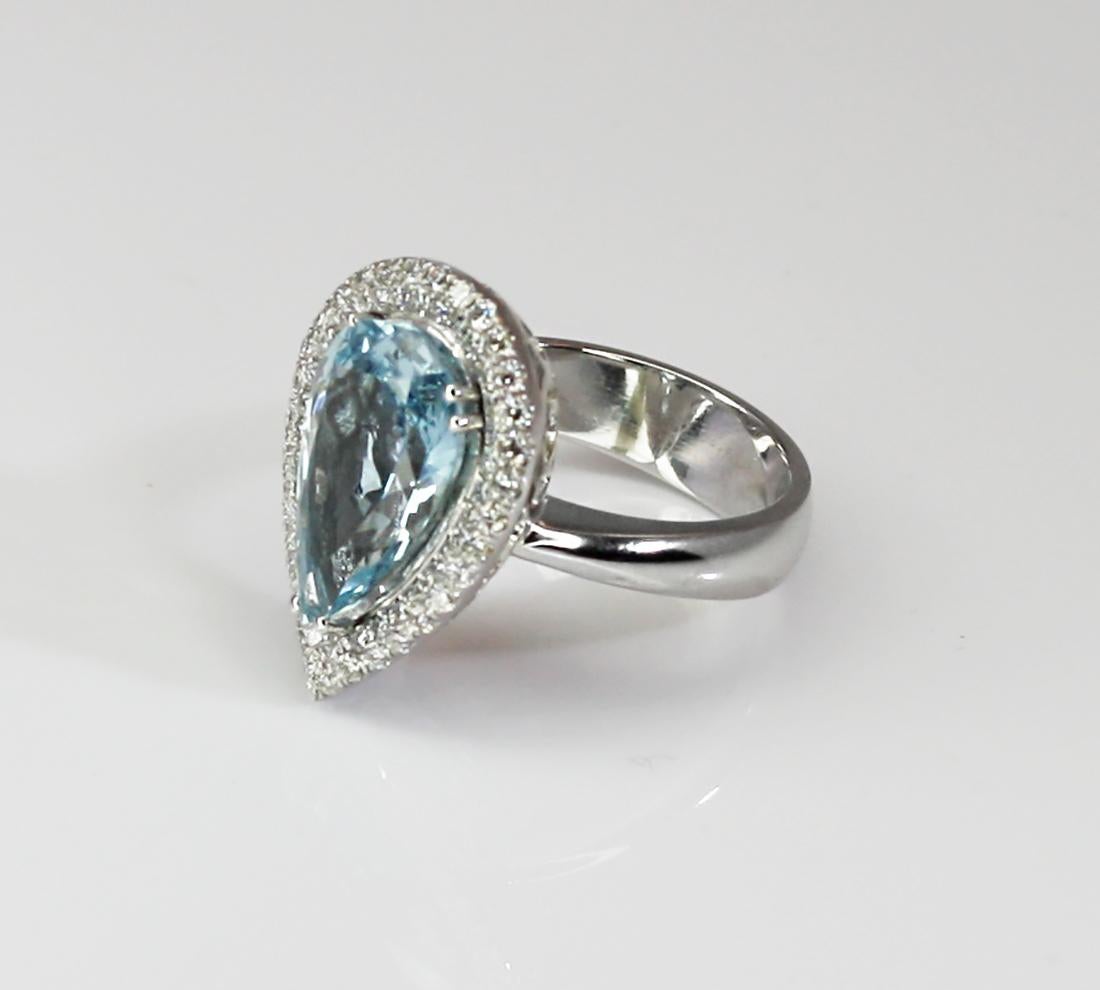 Georgios Collections 18 Karat White Gold Pear Cut Aquamarine and Diamond Ring For Sale 6