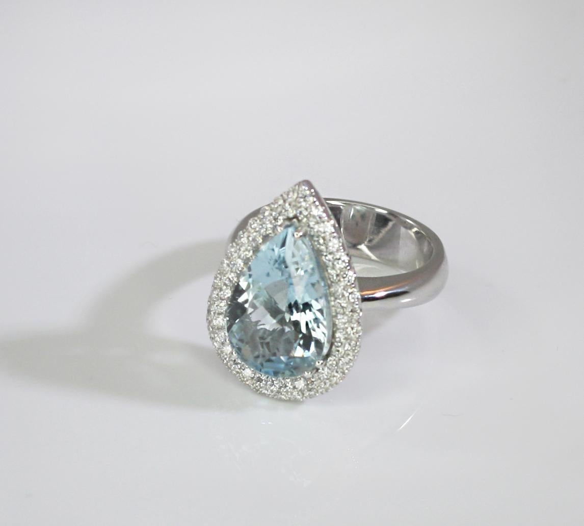 Georgios Collections 18 Karat White Gold Pear Cut Aquamarine and Diamond Ring For Sale 7