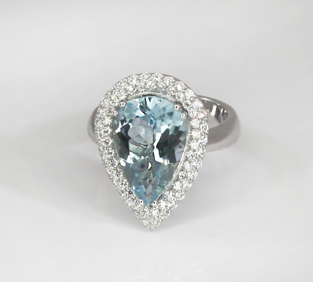 Georgios Collections 18 Karat White Gold Pear Cut Aquamarine and Diamond Ring For Sale 9