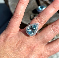 Georgios Collections 18 Karat White Gold Pear Cut Aquamarine and Diamond Ring