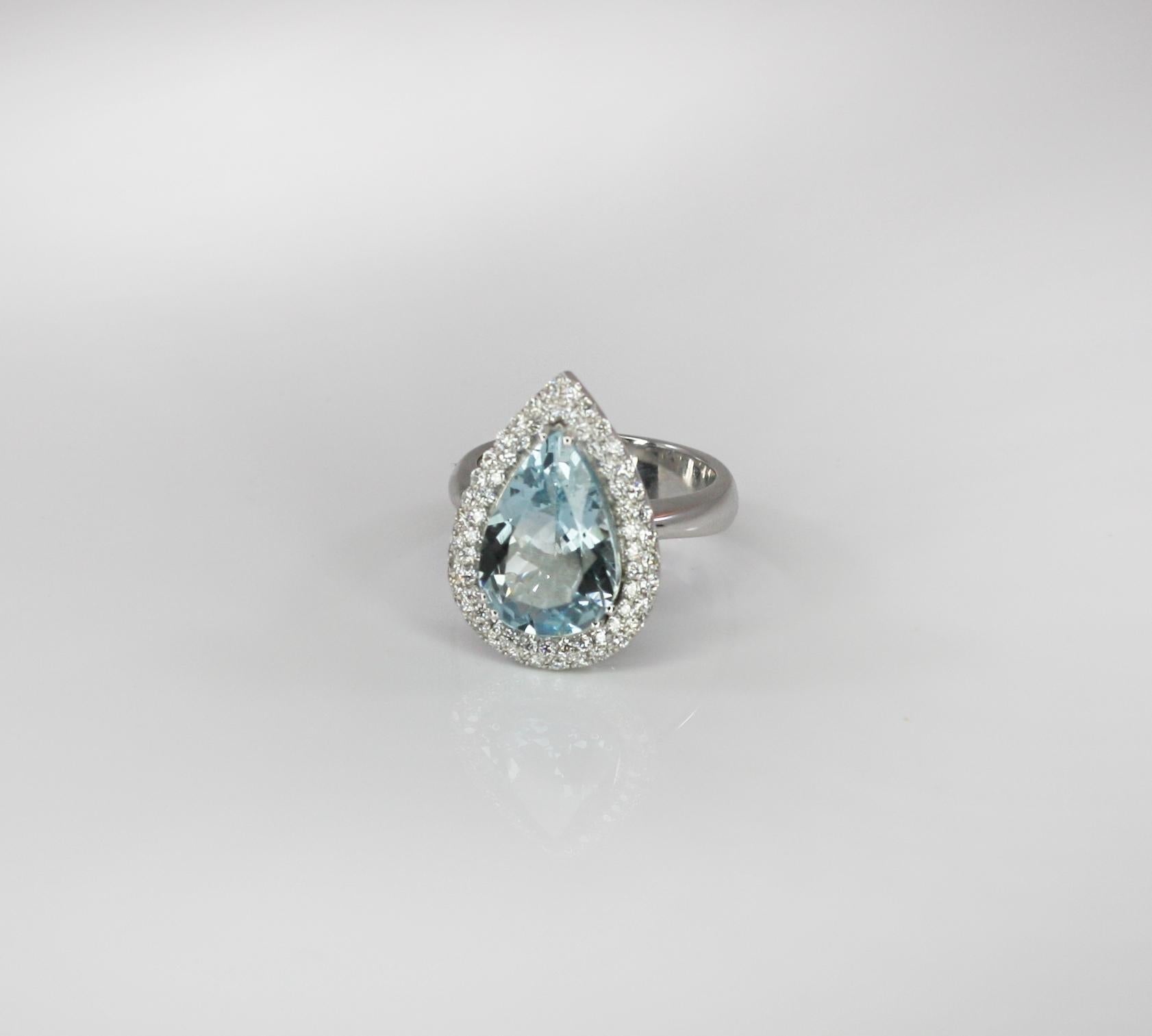 Contemporary Georgios Collections 18 Karat White Gold Pear Cut Aquamarine and Diamond Ring For Sale