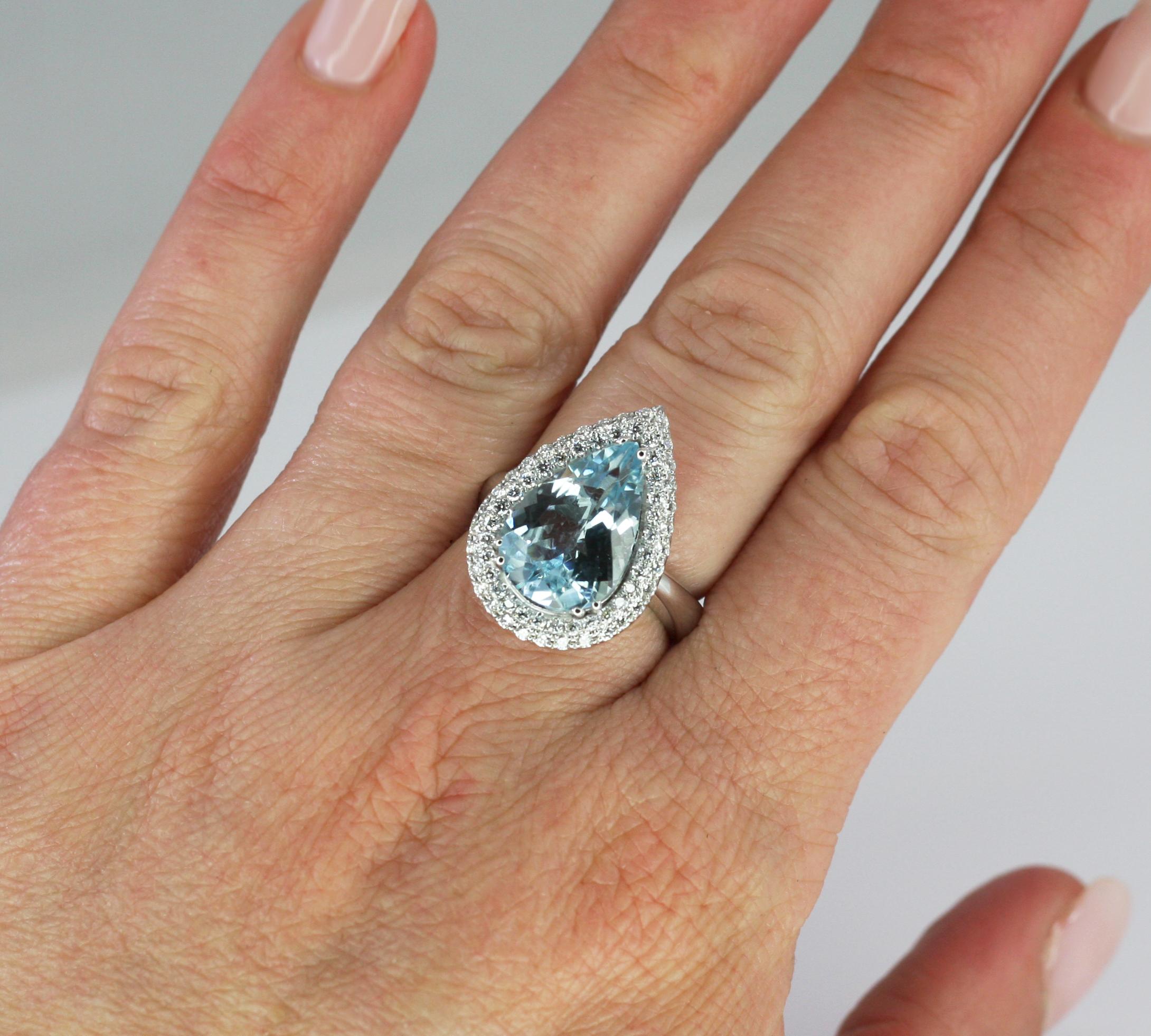 Georgios Collections 18 Karat White Gold Pear Cut Aquamarine and Diamond Ring In New Condition For Sale In Astoria, NY