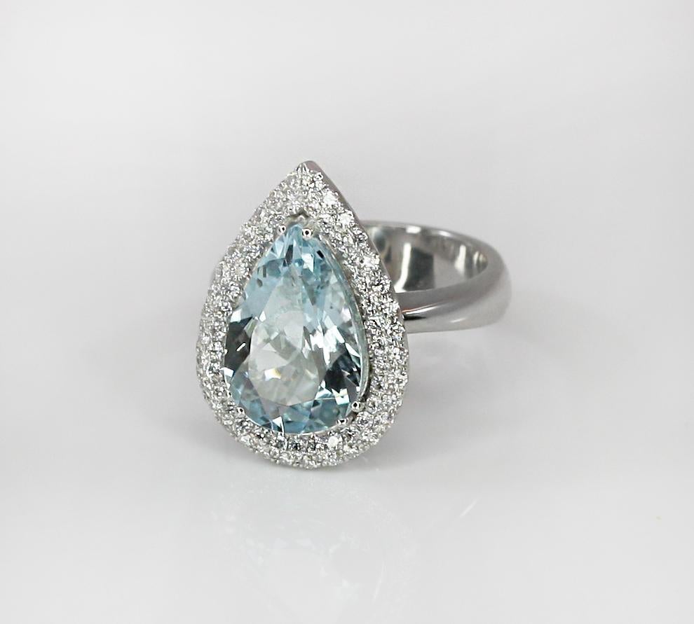 Women's Georgios Collections 18 Karat White Gold Pear Cut Aquamarine and Diamond Ring For Sale