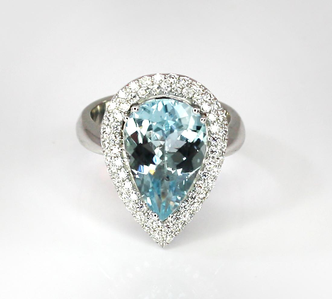 Georgios Collections 18 Karat White Gold Pear Cut Aquamarine and Diamond Ring For Sale 5