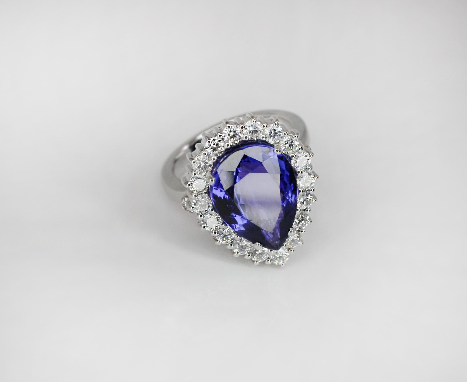 Georgios Collections 18 Karat White Gold Pear Shape Tanzanite and Diamond Ring For Sale 4