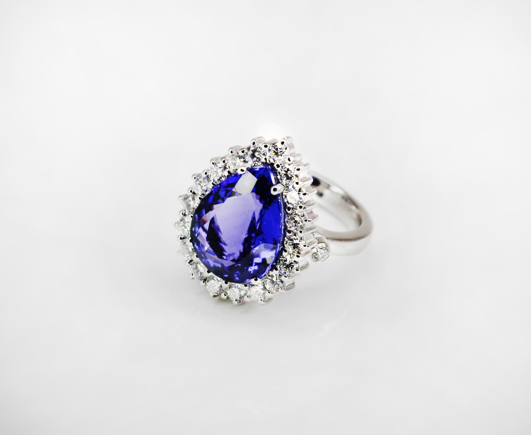 Georgios Collections 18 Karat White Gold Pear Shape Tanzanite and Diamond Ring For Sale 5