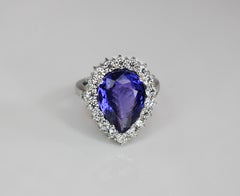 Georgios Collections 18 Karat White Gold Pear Shape Tanzanite and Diamond Ring