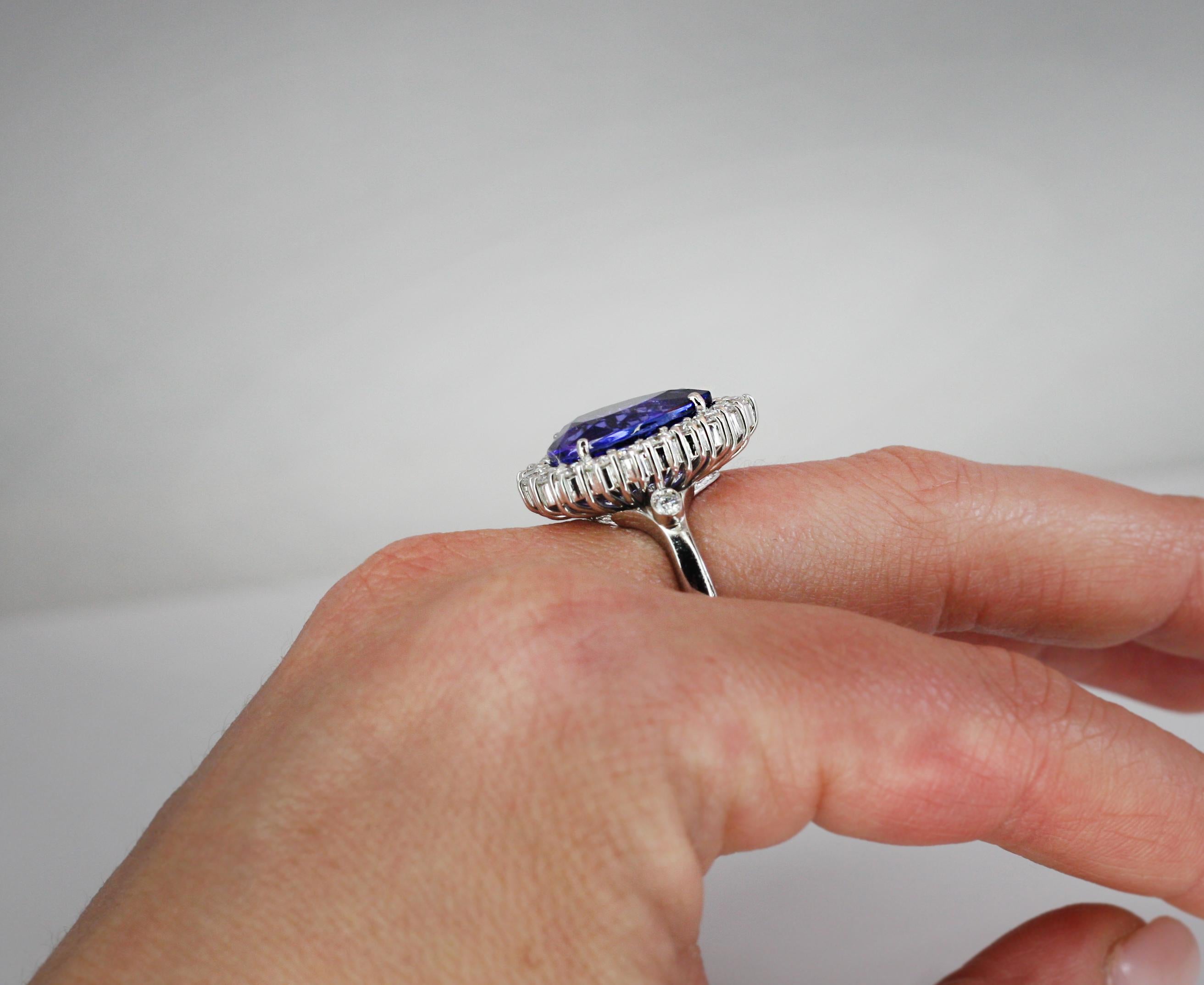 Georgios Collections 18 Karat White Gold Pear Shape Tanzanite and Diamond Ring In New Condition For Sale In Astoria, NY