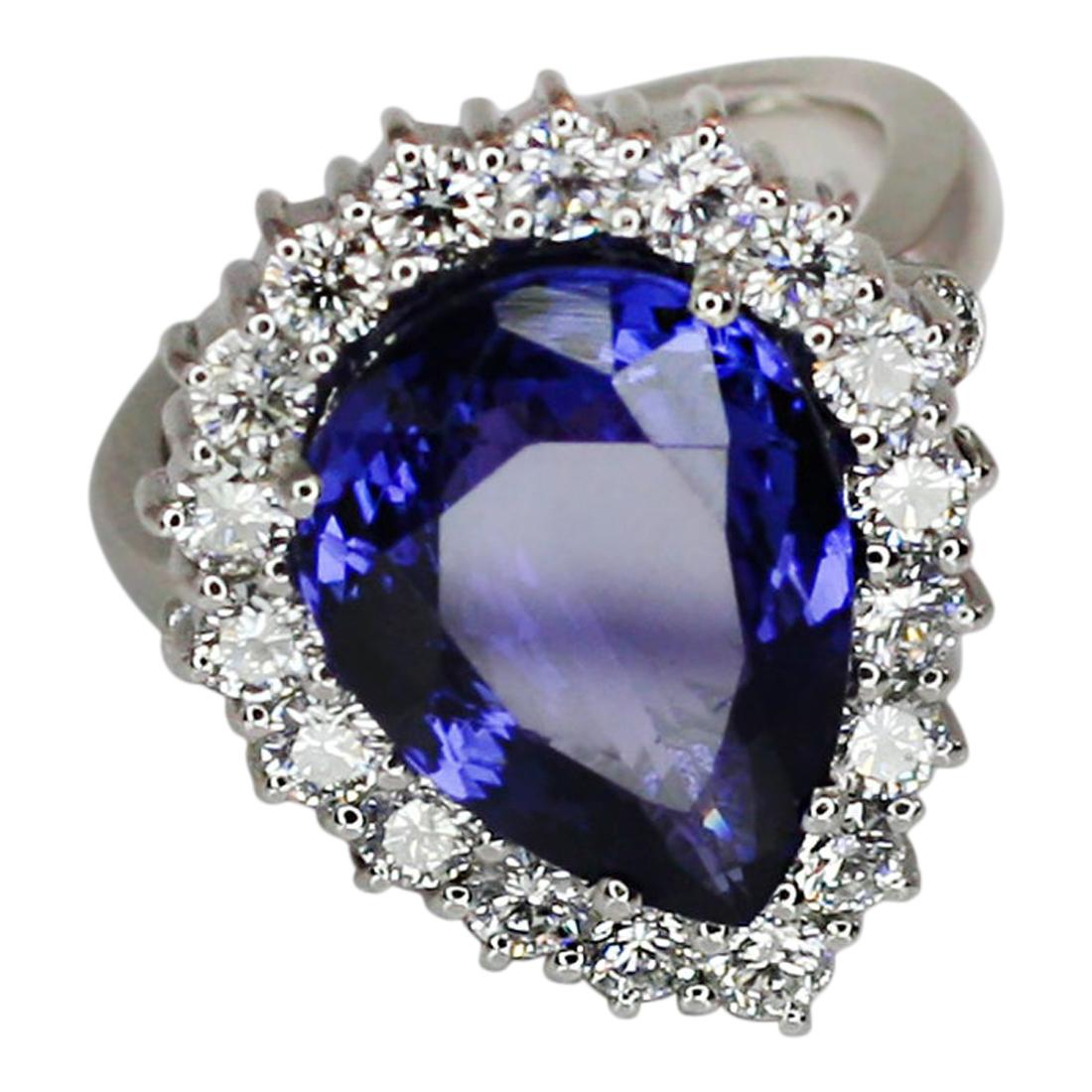 Georgios Collections 18 Karat White Gold Pear Shape Tanzanite and Diamond Ring For Sale